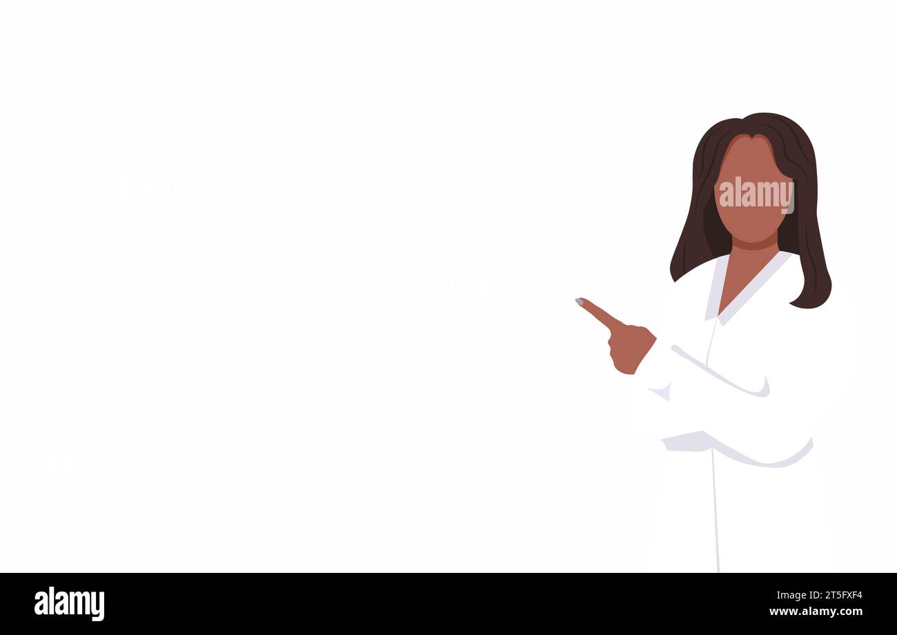 Bannière Web avec une jeune femme médecin africaine en uniforme blanc. Portrait de femme médecin. Médecin généraliste en uniforme médical, manteau. Therapis souriant Illustration de Vecteur