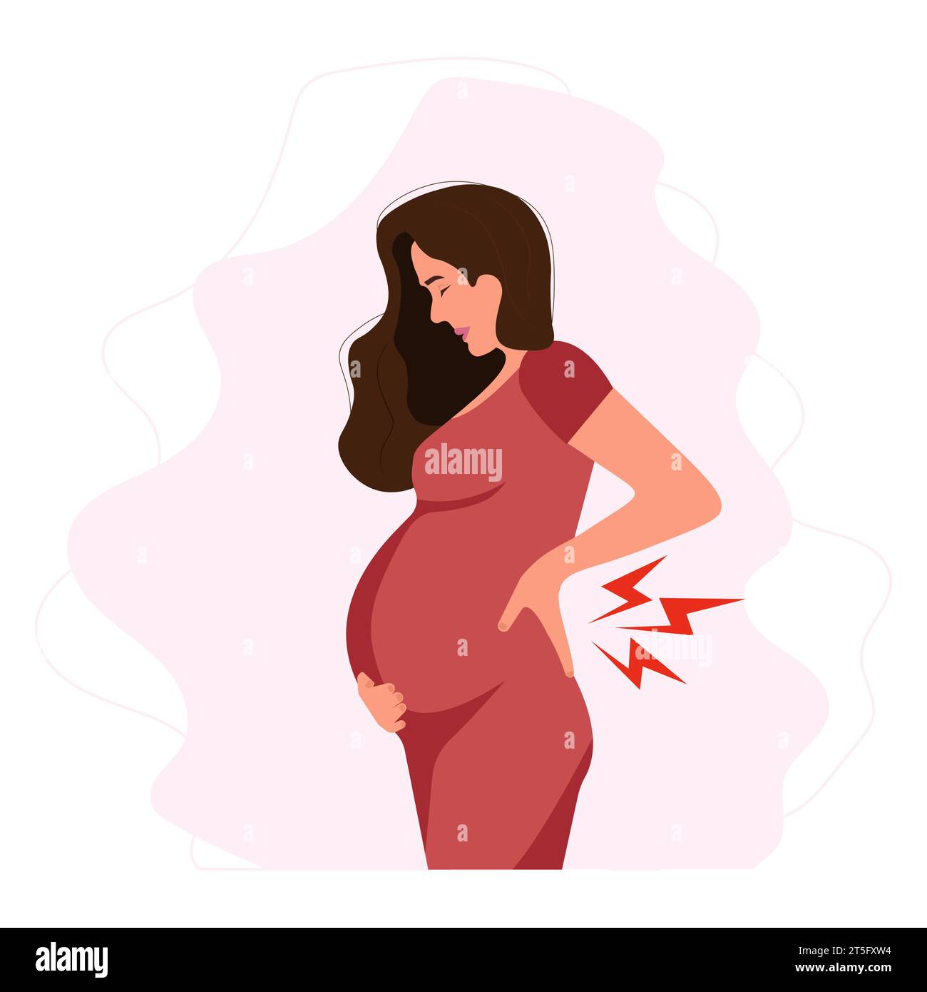 La femme enceinte inquiète éprouve un malaise de mal de dos. Inconfort spinal. Femme enceinte