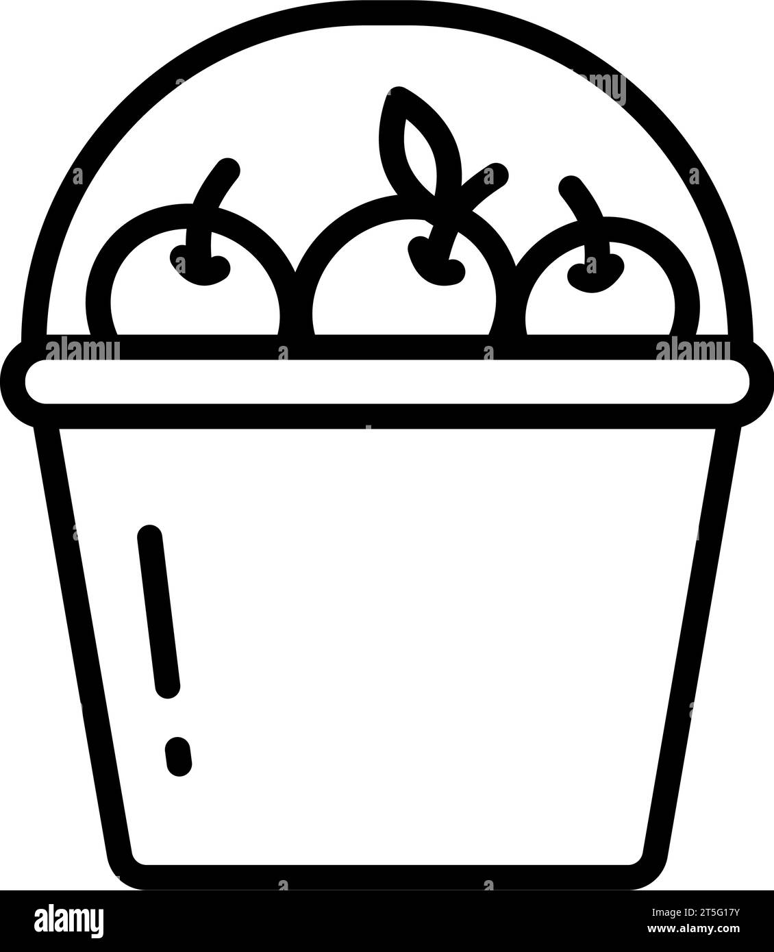 Icône de la ligne de seau de pommes, concept de jardin et de jardinage, enseigne de récolte sur fond blanc, godet de jardin avec icône de pommes dans le style de contour pour mobile Illustration de Vecteur