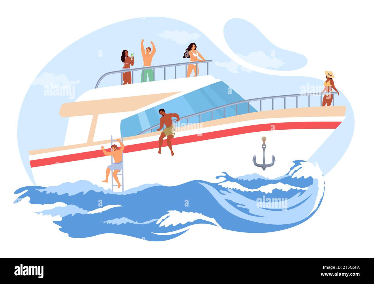 Les gens heureux appréciant le repos sur l'illustration vectorielle de bateau de yacht Illustration de Vecteur