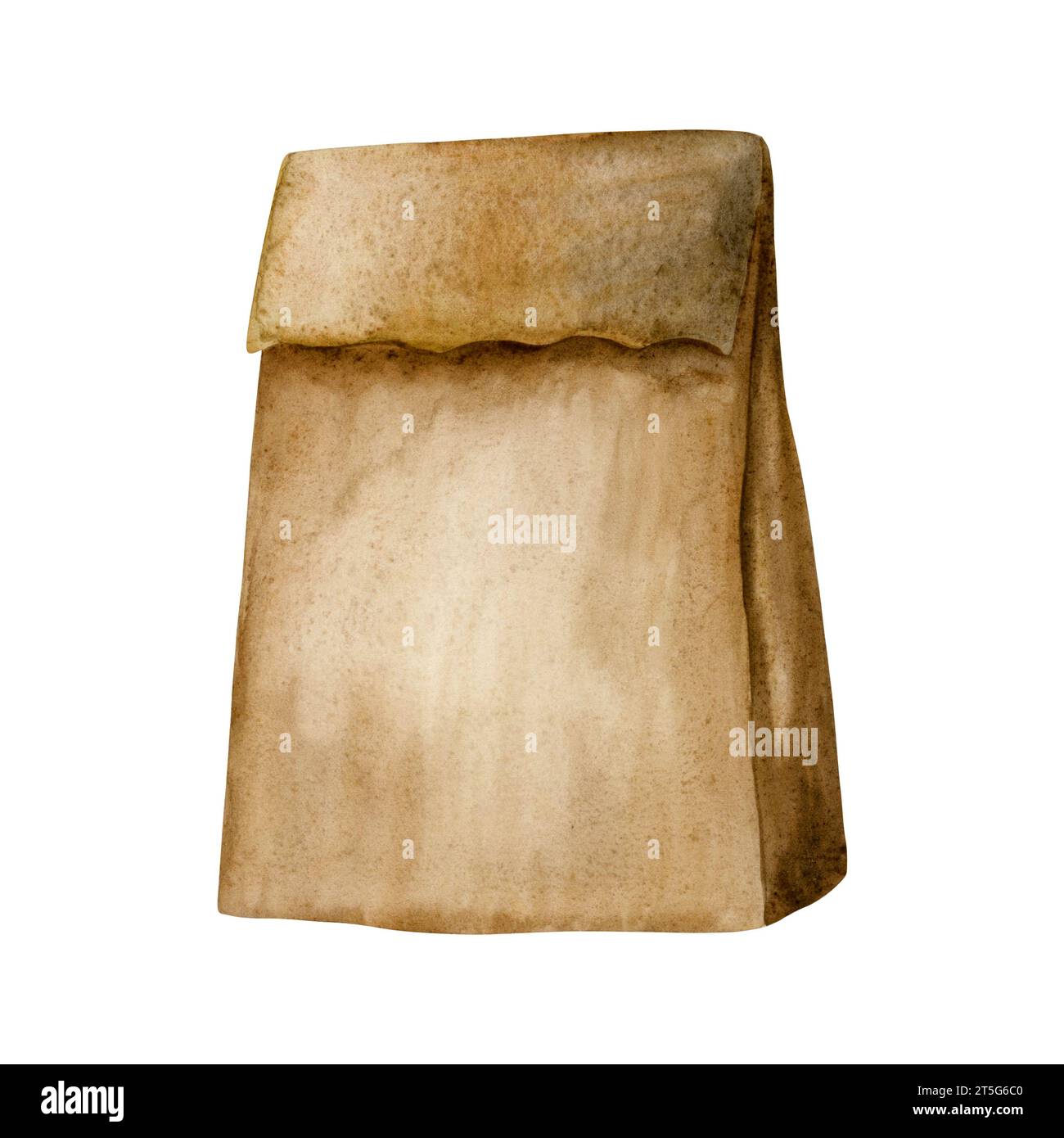 Sac en papier artisanal pour boulangerie à emporter et épicerie illustration aquarelle brune isolée sur fond blanc Banque D'Images