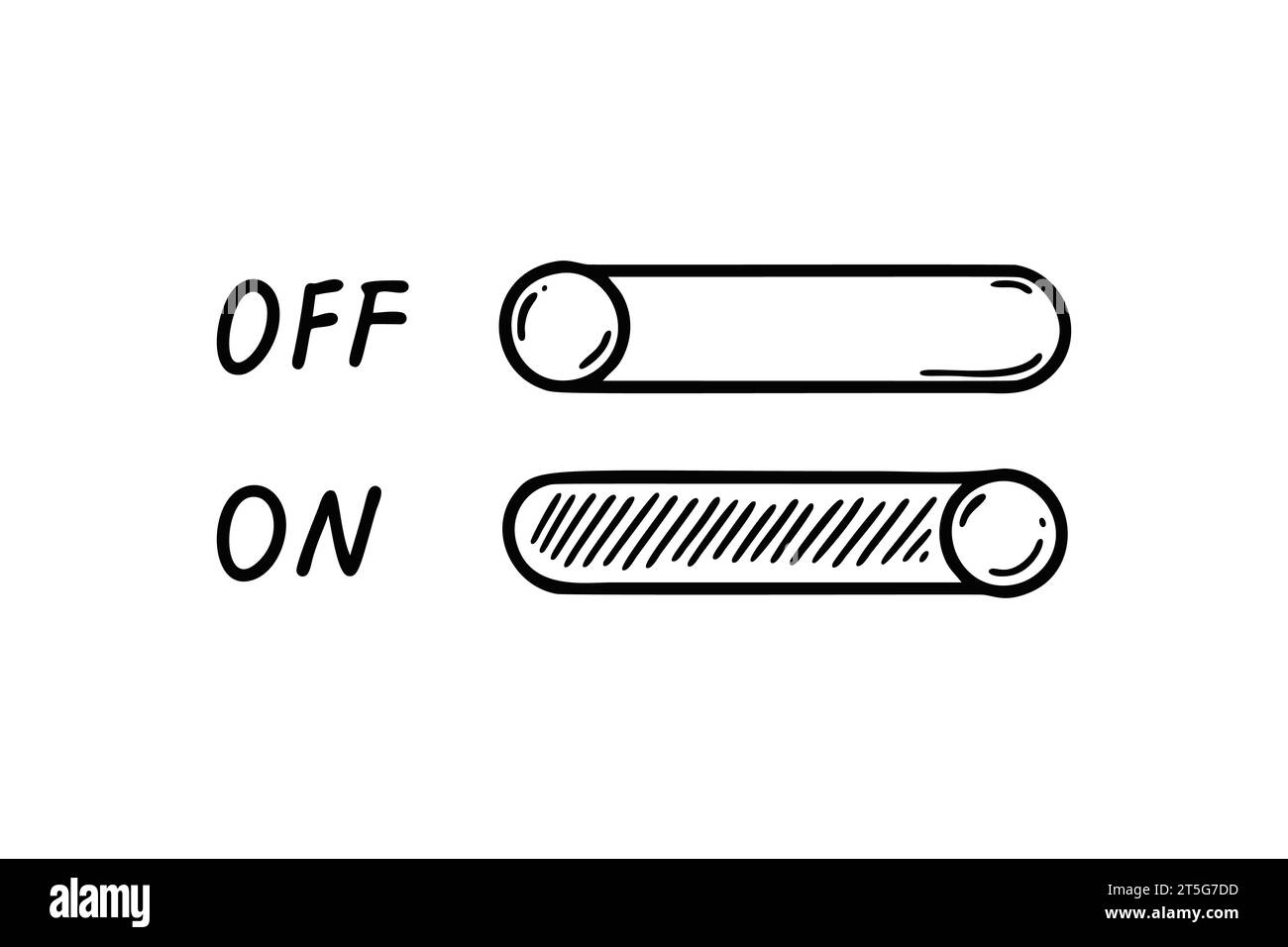 Interrupteur marche/arrêt bouton doodle. Icône de curseur dessinée à la main inactive active. Interface utilisateur, élément de conception d'app. Illustration vectorielle d'esquisse Illustration de Vecteur