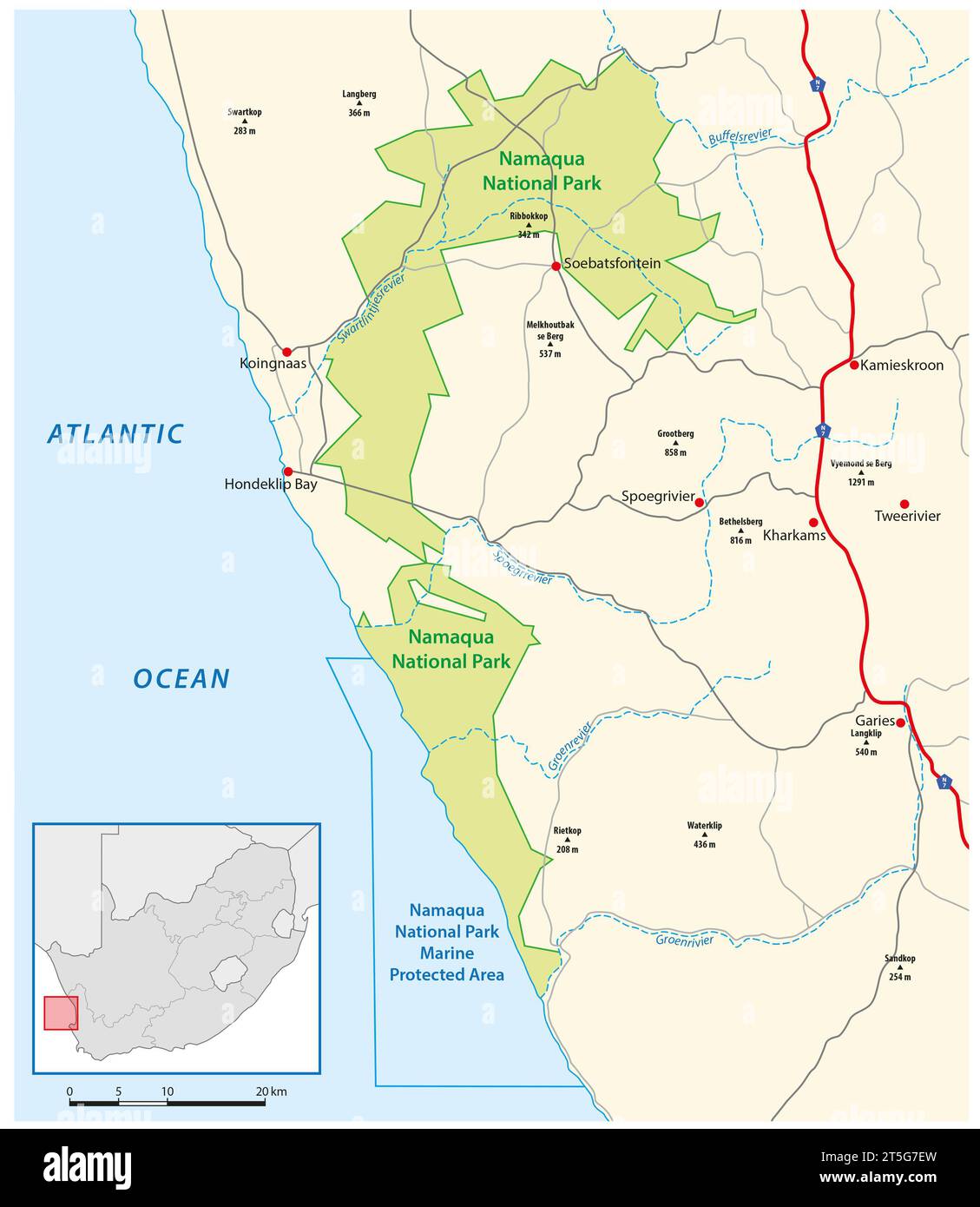 Carte du parc national de Namaqua, Afrique du Sud Banque D'Images