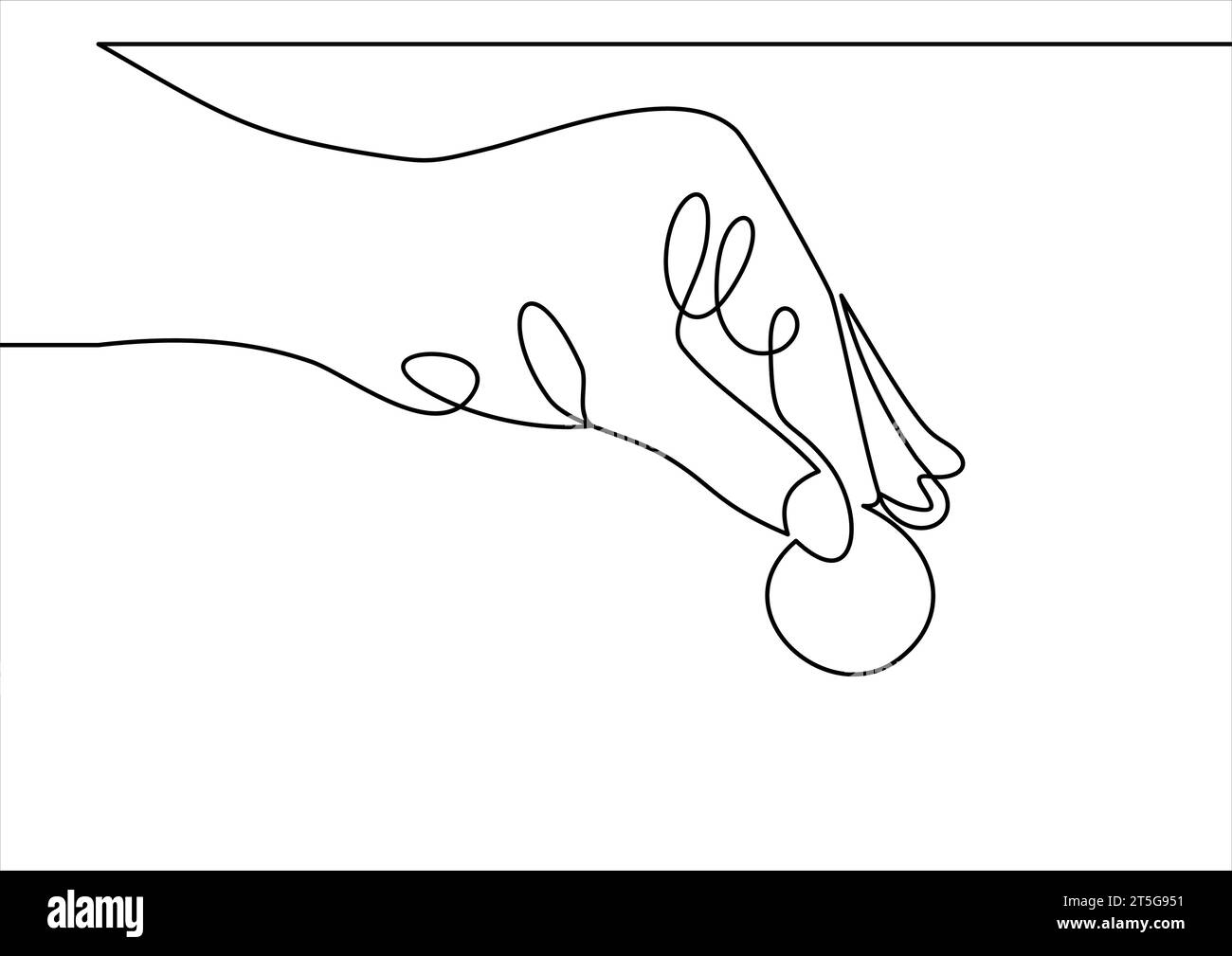 Main avec le dessin au trait continu de monnaie de pièce Illustration de Vecteur