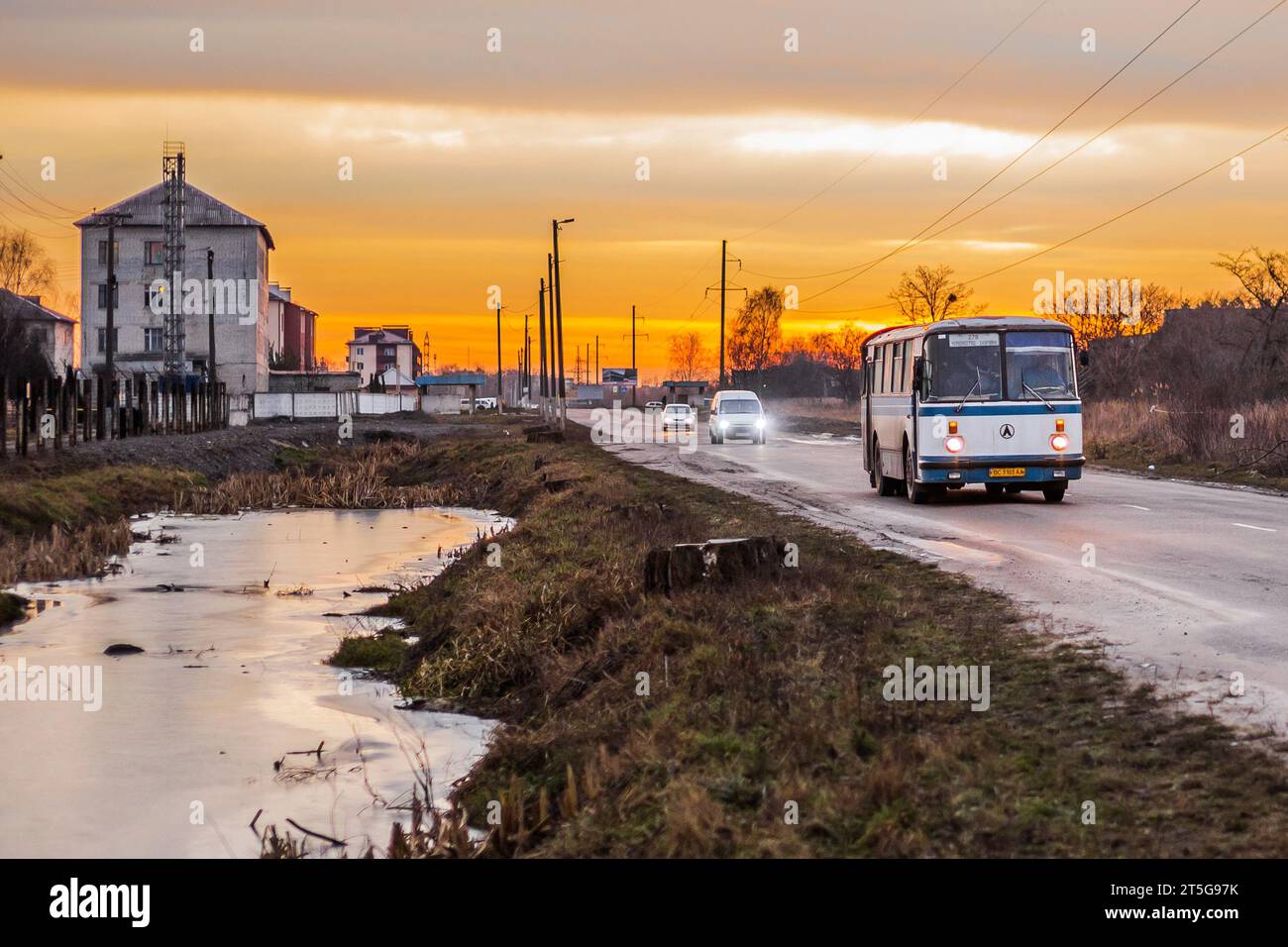 10.02.2020. Ukraine, Chervonograd. LAZ-695 desservant le voyage public. Banque D'Images