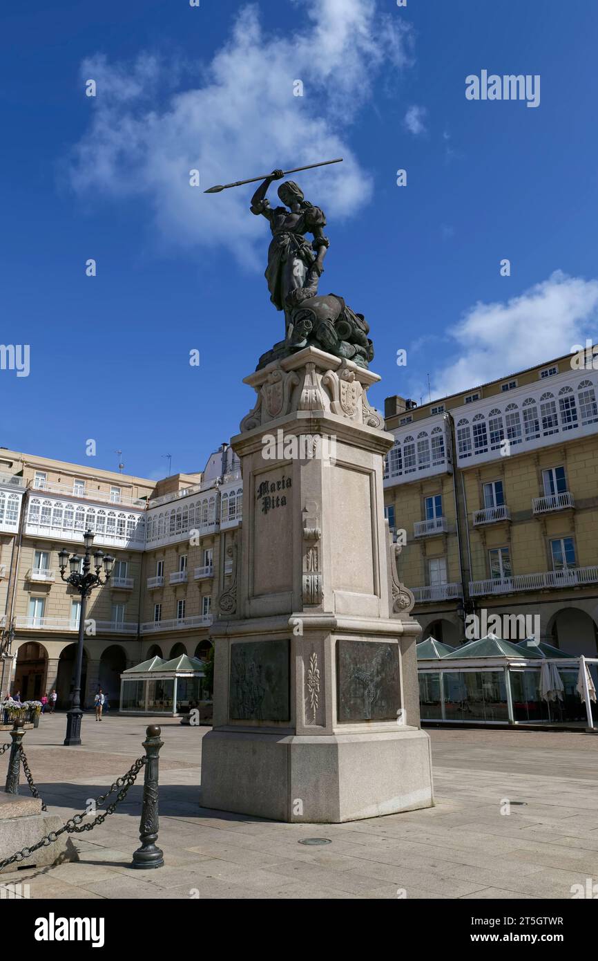 Sculpture de María Pita sur la place María Pita, A Coruña, Galice, nord-ouest de l'Espagne, Europe Banque D'Images