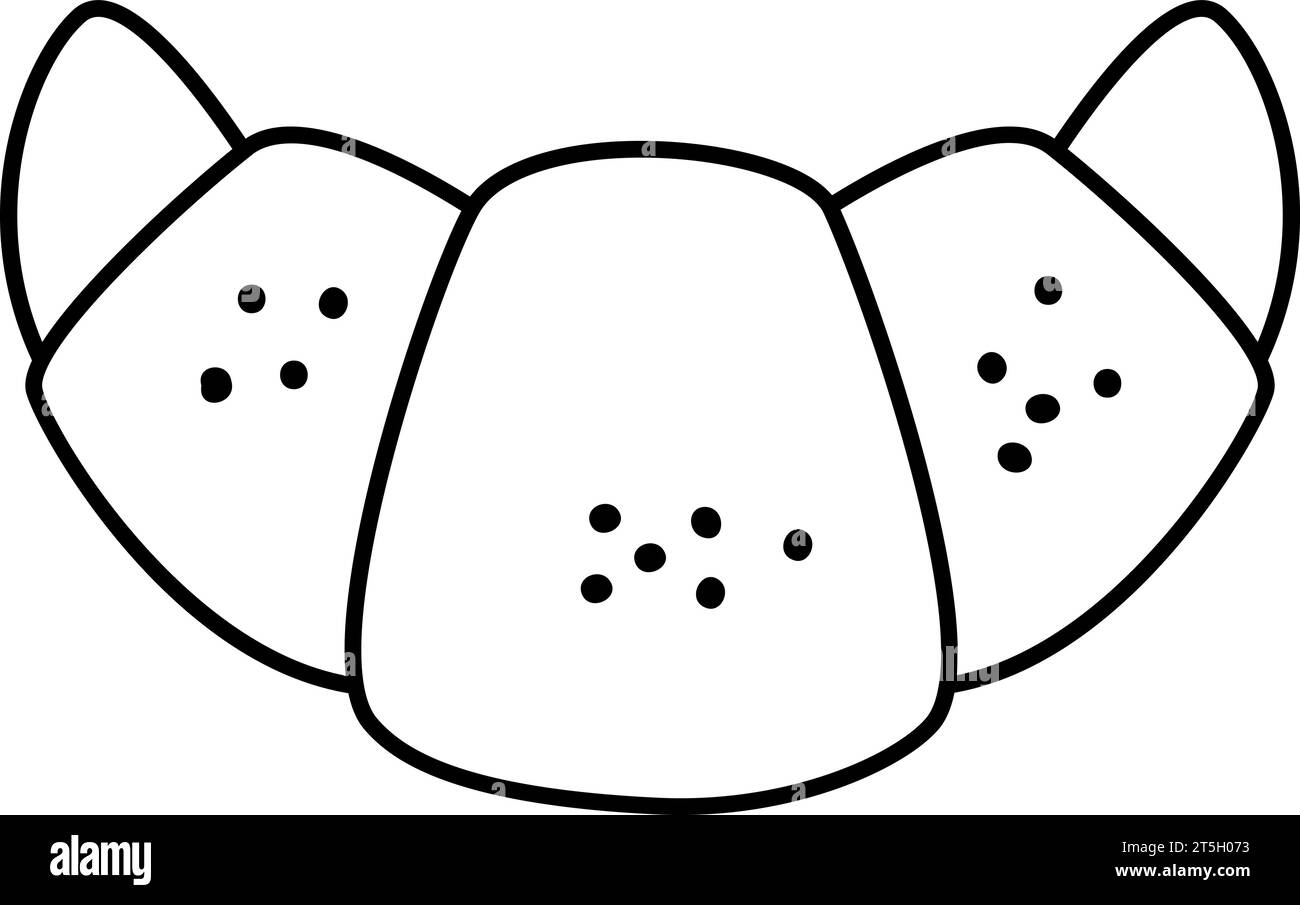 Illustration vectorielle de croissant noir et blanc ou page à colorier. Icône de ligne de pâtisserie française. Rouleau petit déjeuner Illustration de Vecteur