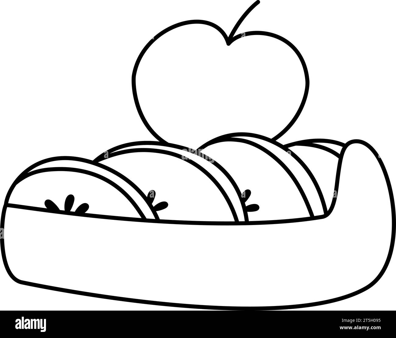 Icône en forme de secteur Apple. Illustration en noir et blanc de vecteur de pâtisserie d'automne ou page à colorier. Photo de gâteau Illustration de Vecteur