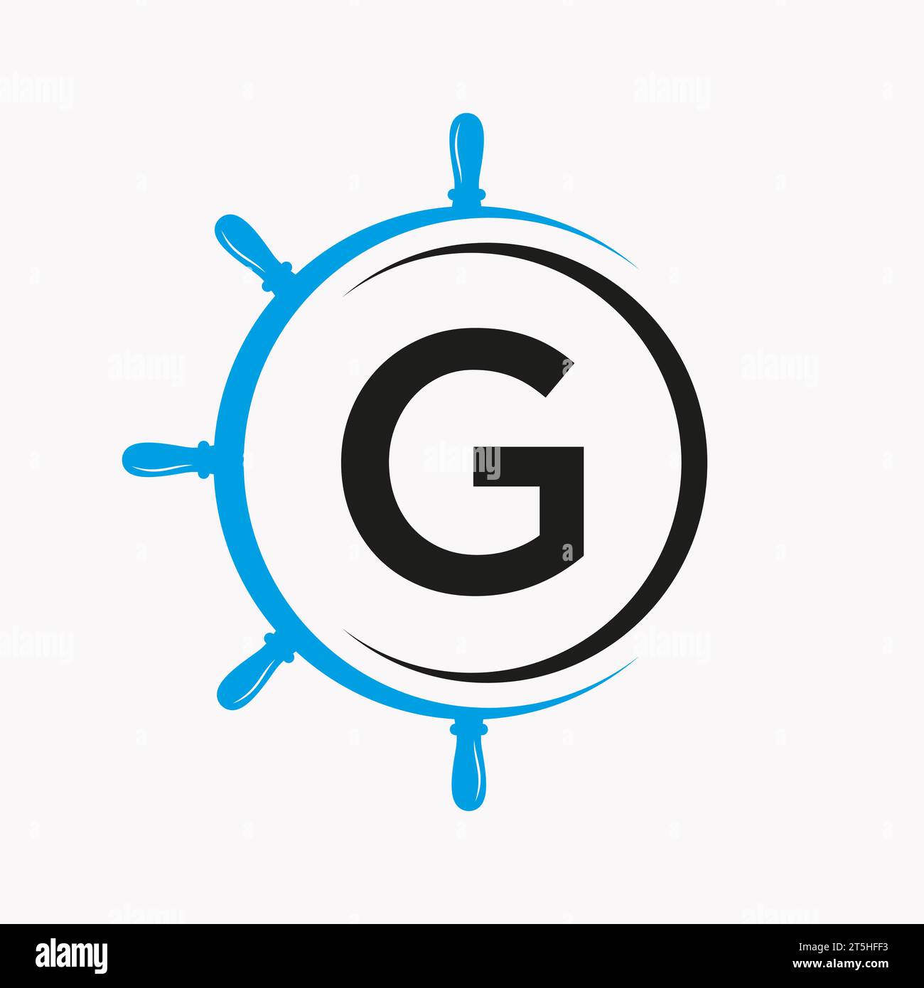 Concept de logo de navire de lettre G avec modèle de vecteur de symbole de roue de navire Illustration de Vecteur