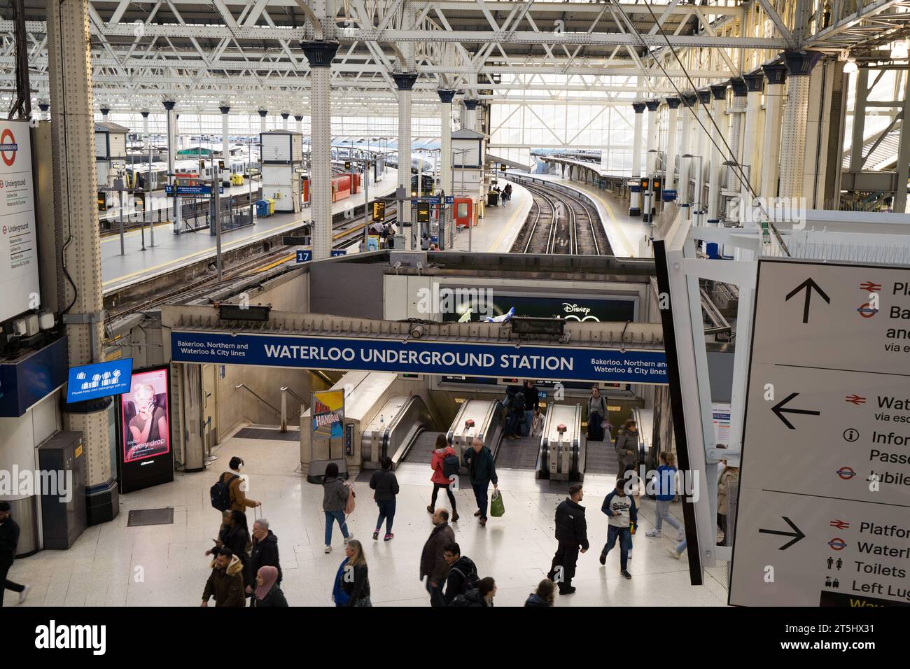Londres Royaume-Uni, 5 novembre 2023. South Western Railway fonctionne à pleine capacité à destination et en provenance de la gare de Waterloo aujourd'hui, suite à de graves perturbations la semaine dernière lorsque la tempête ciaran a fait des ravages au Royaume-Uni. Crédit : glosszoom/Alamy Live News Banque D'Images