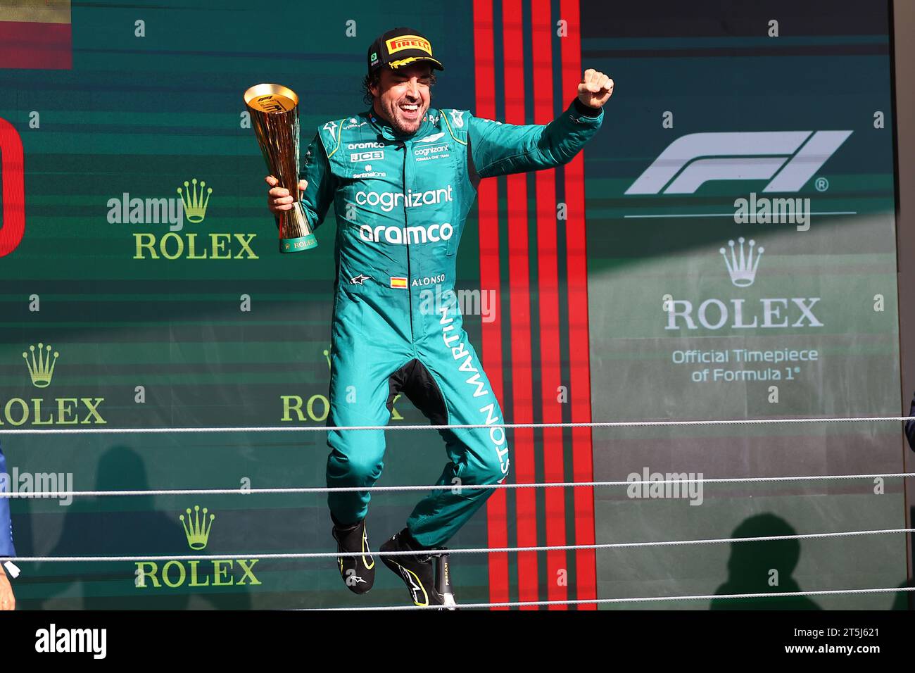 Sao Paulo, Brésil. 05 novembre 2023. Fernando Alonso (ESP) Aston Martin F1 Team AMR23 célèbre sa troisième position sur le podium. 05.11.2023. Formula 1 World Championship, Rd 21, Brazilian Grand Prix, Sao Paulo, Brésil, jour de la course. Le crédit photo doit se lire : XPB/Press Association Images. Crédit : XPB Images Ltd/Alamy Live News Banque D'Images