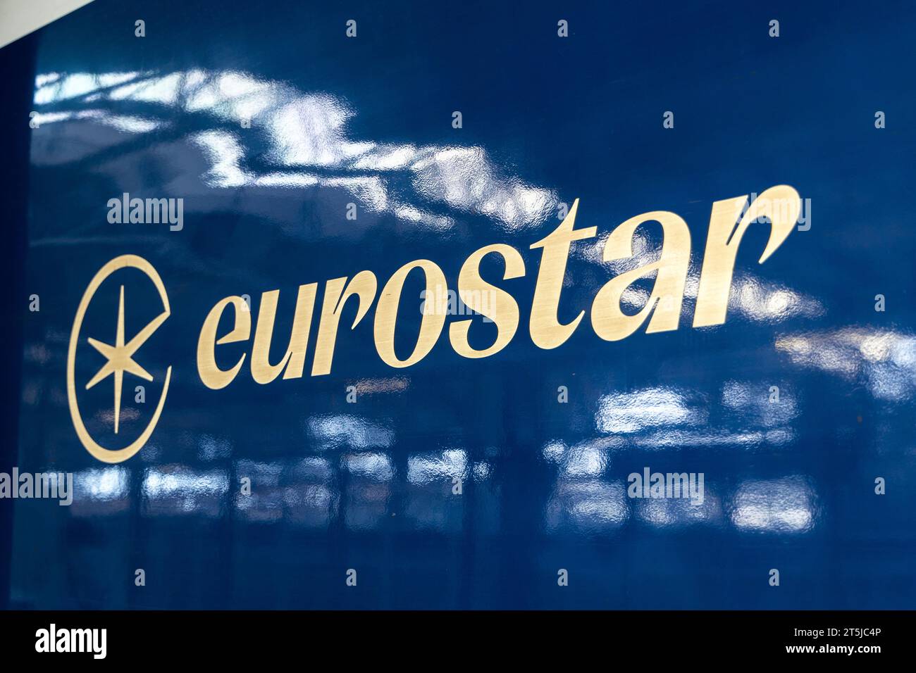 Logo sur un train Eurostar, Bruxelles, Belgique Banque D'Images
