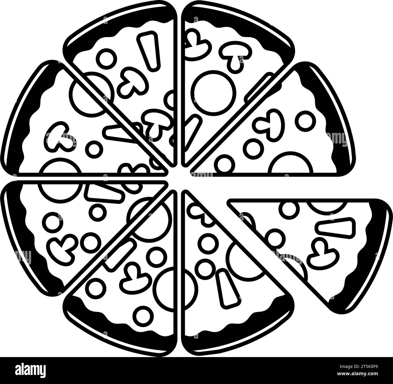 Vue de haut en bas d'une pizza ou tarte à pizza pour le concept de pizzeria dans le vecteur Illustration de Vecteur