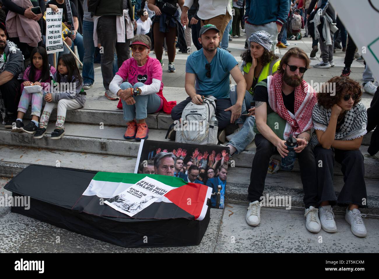 Image du secrétaire d'État américain Antony Blinken lors d'un rassemblement pro-palestinien. Freedom Plaza. Washington DC. ÉTATS-UNIS. Novembre 4. 2023 Banque D'Images