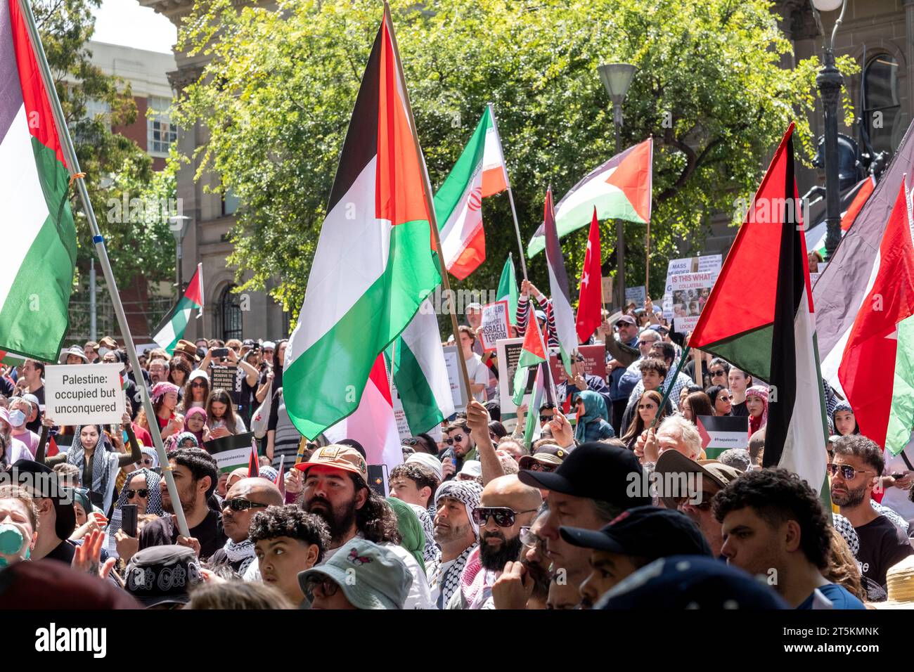 Un rassemblement pro-palestinien devant la Bibliothèque d'État de Melbourne. Victoria, Australie Banque D'Images