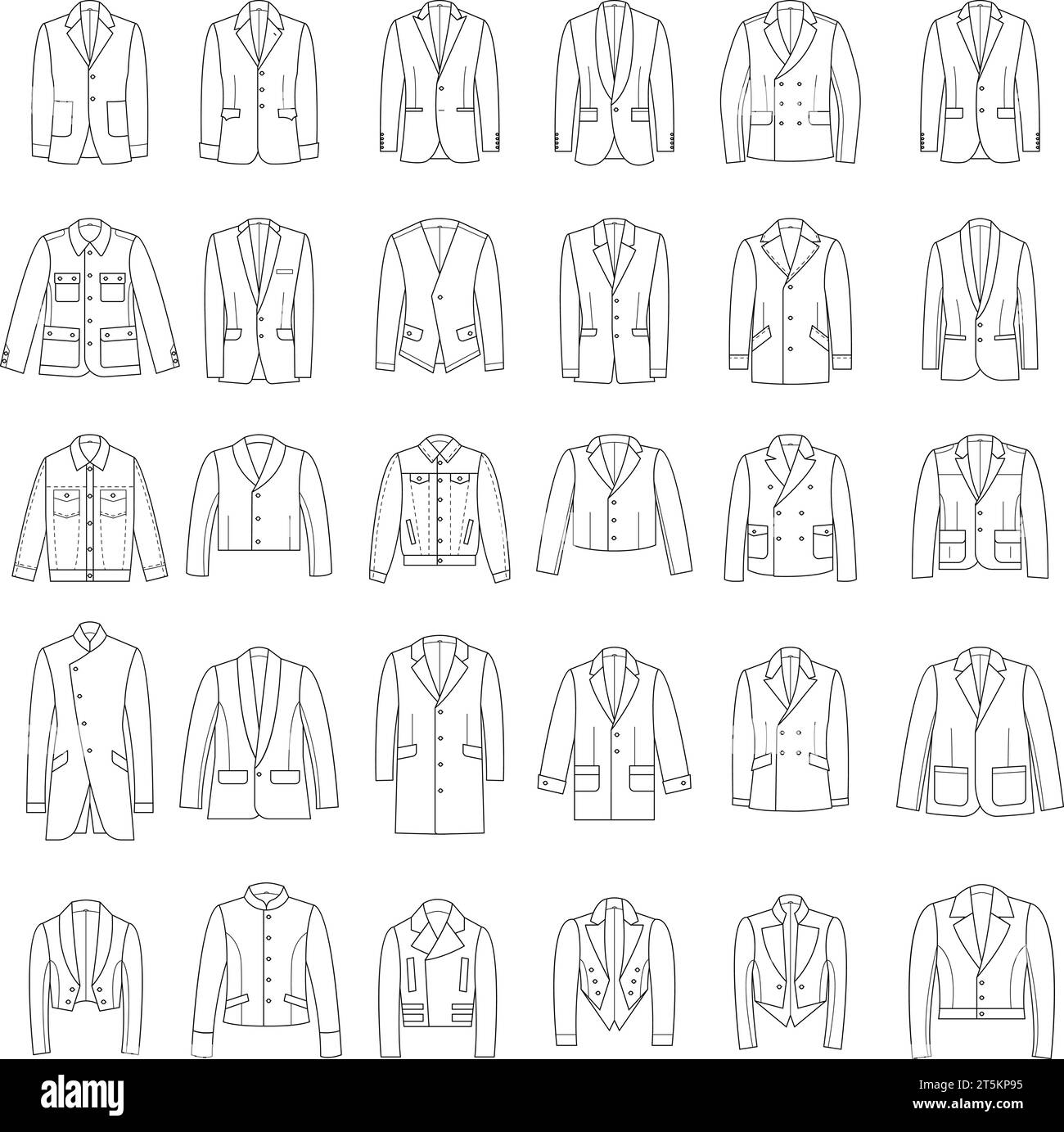Vestes pour homme. Vêtements d'extérieur capuche manches longues façonnées avec poches vestes vectorielles récentes dans un style linéaire pour les projets de conception textile Illustration de Vecteur