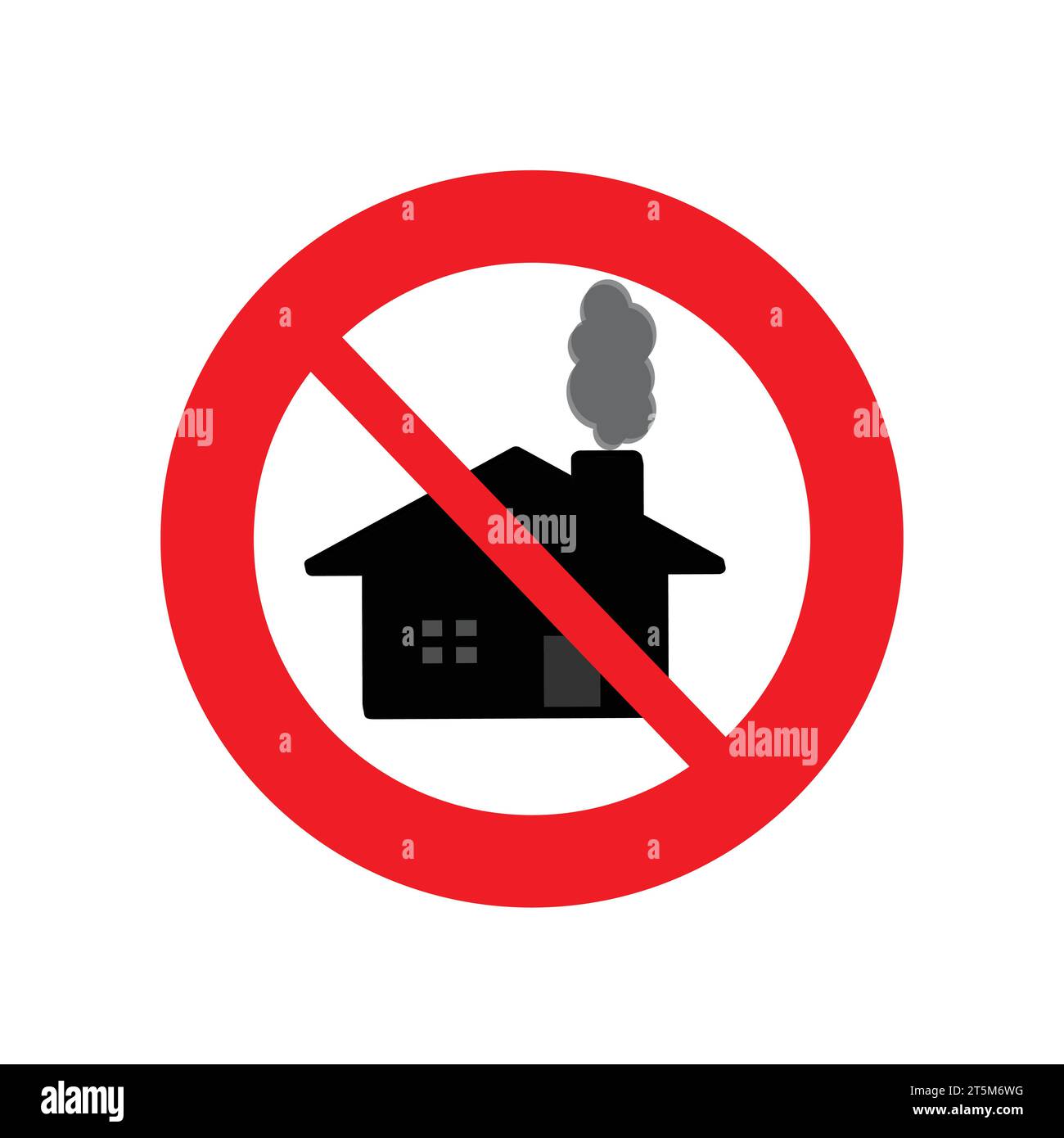 Panneau d'interdiction sur une maison avec de la fumée de la cheminée, concept de zones de contrôle de fumée Illustration de Vecteur