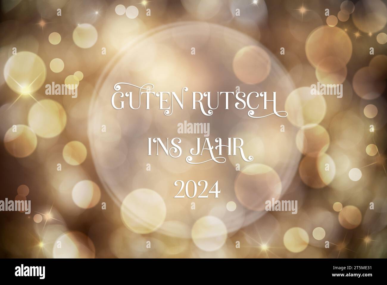 Texte Guten Rutsch 2024, signifie heureux 2024, fond doré de Noël Banque D'Images