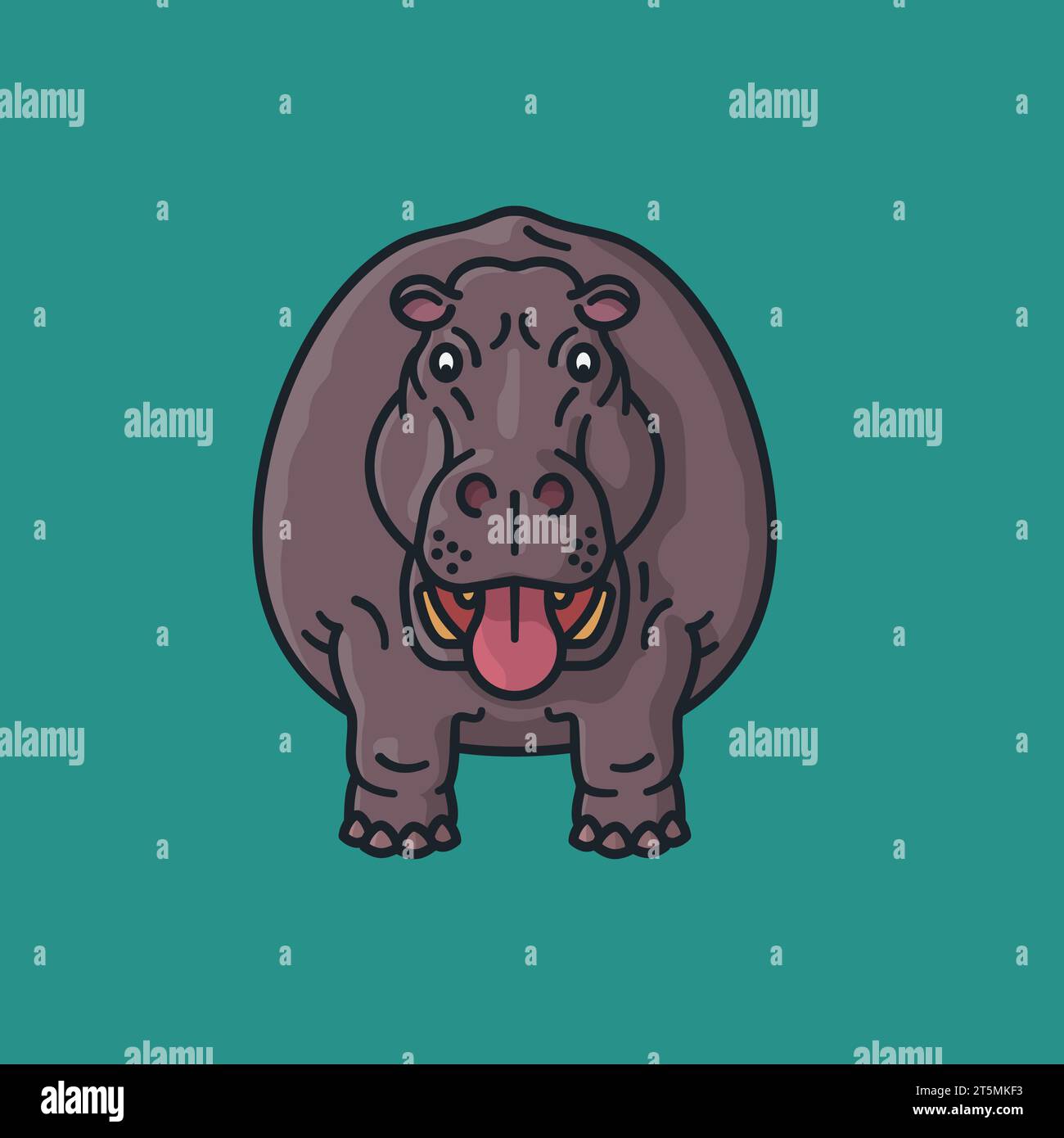 Illustration vectorielle vue frontale de personnage de dessin animé hippopotame pour Hippo Day le 15 février Illustration de Vecteur