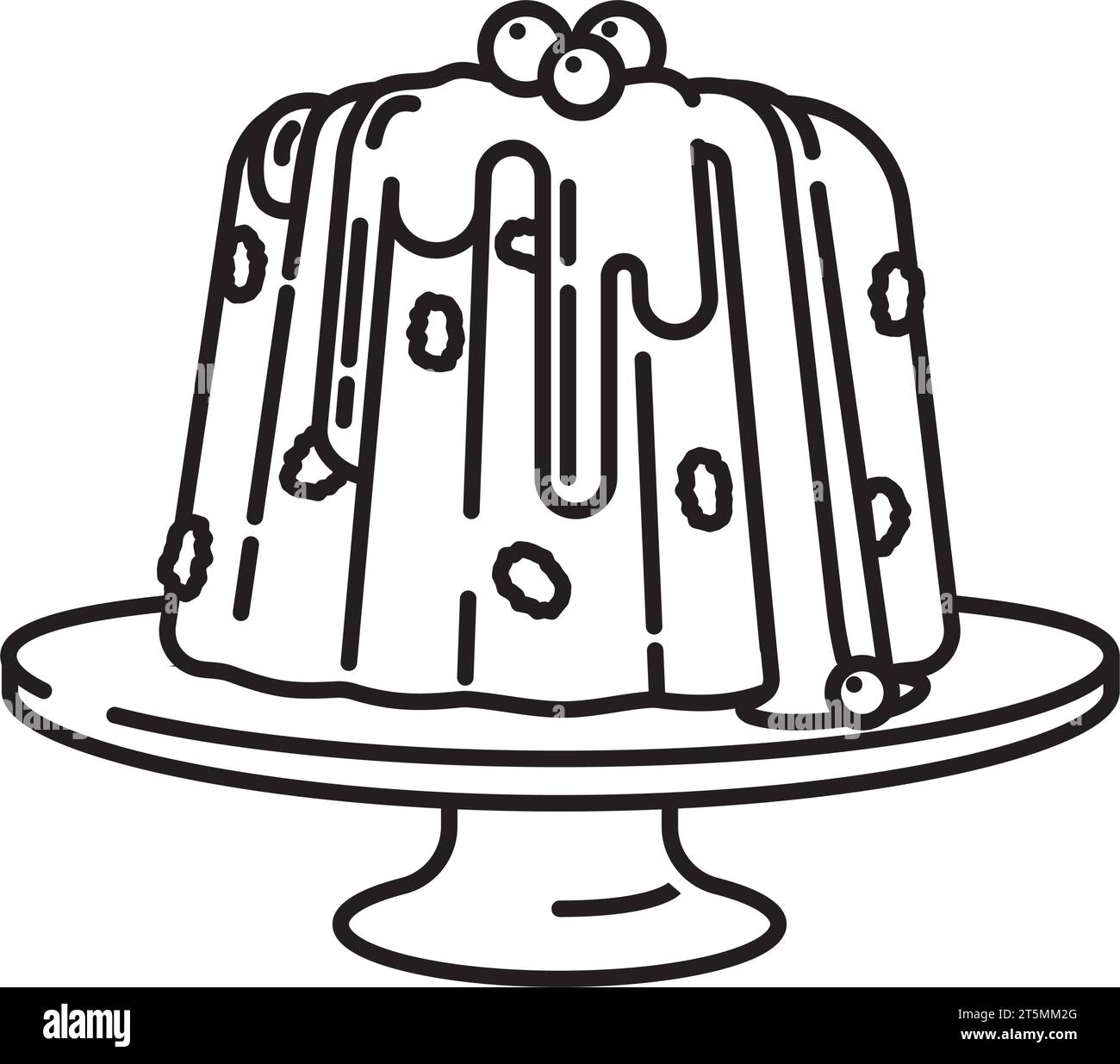 Gâteau anglais traditionnel avec icône de ligne vectorielle de garniture de vanille pour Plumpudding Day le 12 février Illustration de Vecteur