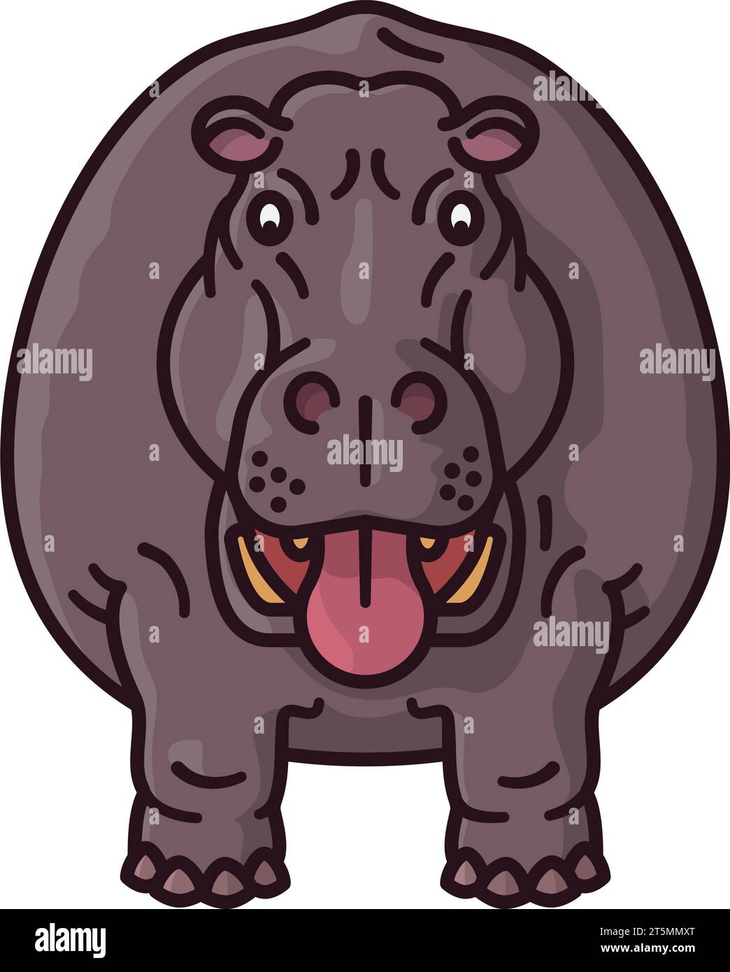 Hippopotame dessin animé personnage vue frontale illustration vectorielle isolée pour Hippo Day le 15 février Illustration de Vecteur