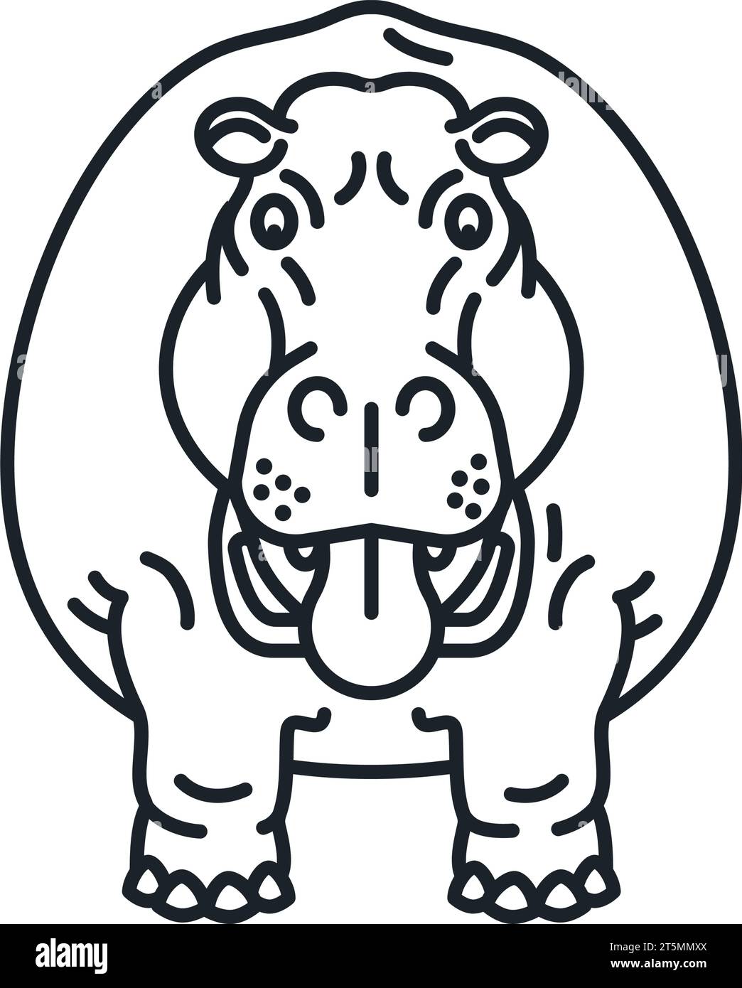 Hippopotamus dessin animé personnage vue frontale icône de ligne vectorielle isolée pour Hippo Day le 15 février Illustration de Vecteur