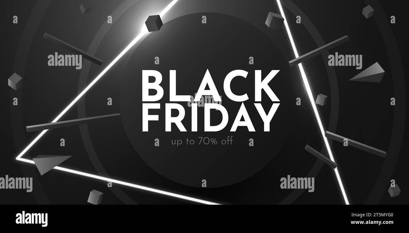 Bannière promotionnelle Premium Black friday. Cadre cercle noir avec fond néon blanc. Illustration vectorielle Illustration de Vecteur