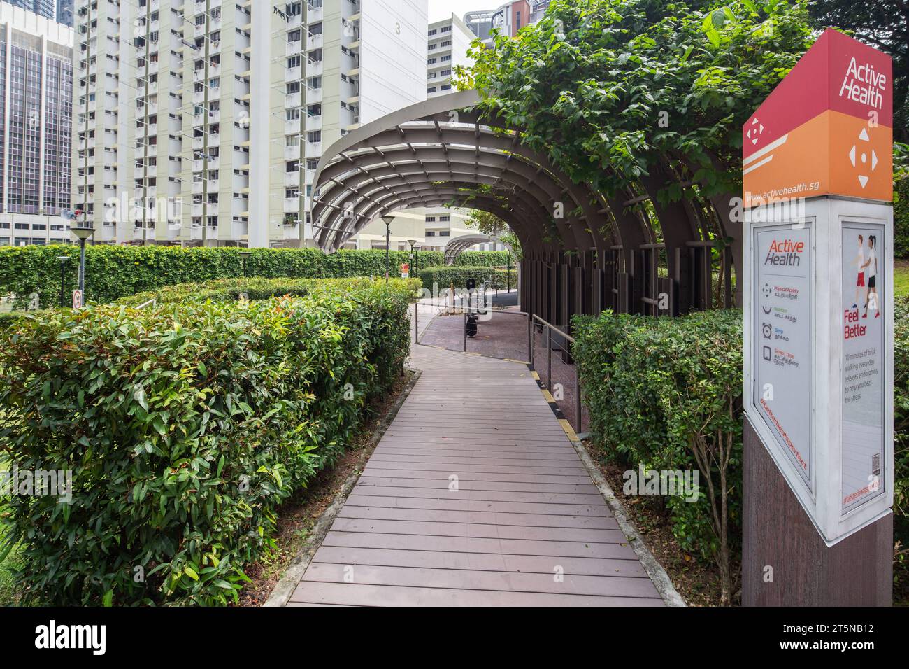 Un parc qui promeut les soins de santé actifs pour les résidents à proximité de faire plus d'exercice hebdomadaire, des initiatives de soins de santé pour les gens, Tanjong Pagar, Singapour. Banque D'Images