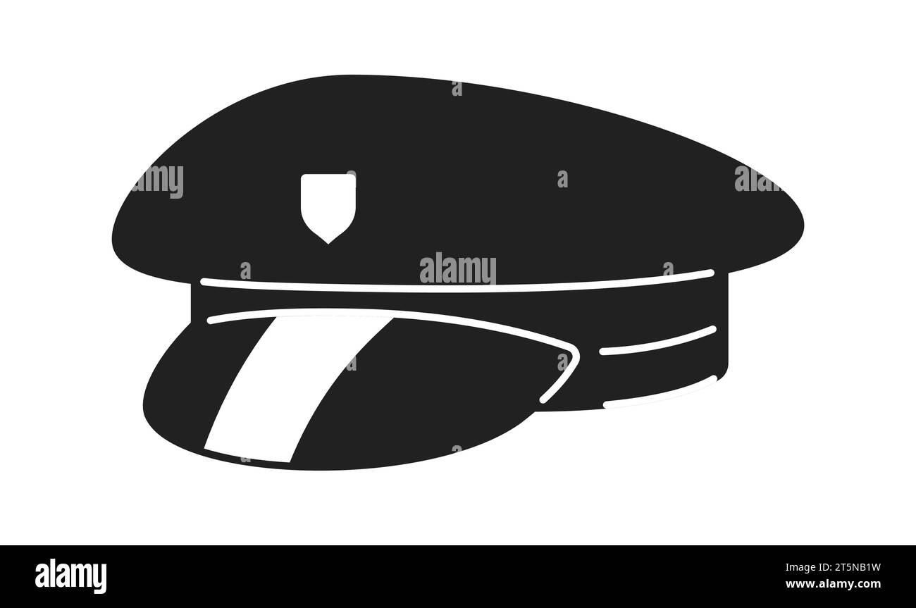Chapeau de policier objet de dessin animé 2D noir et blanc Illustration de Vecteur