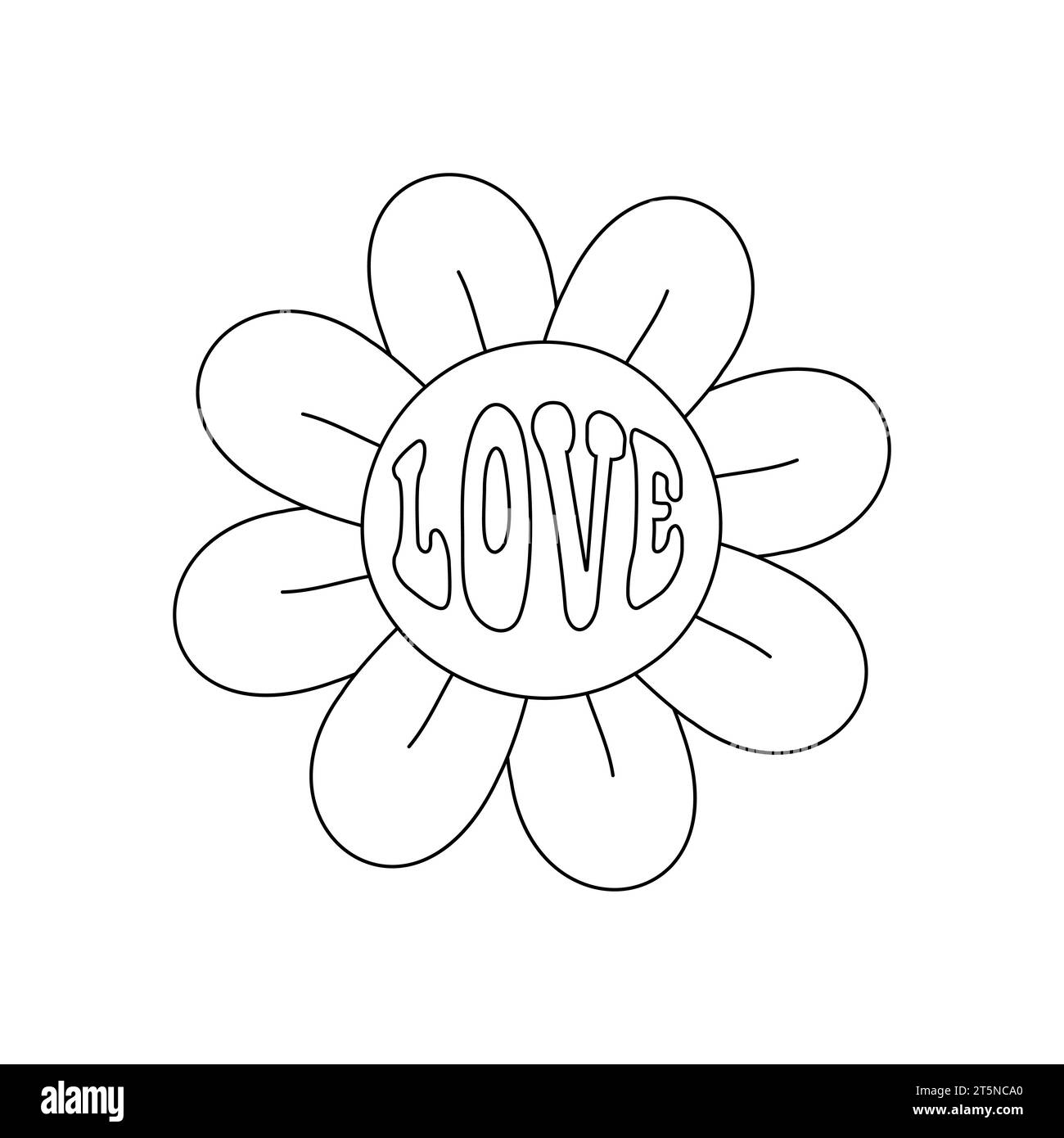 Fleur groovy vecteur avec texte d'amour Illustration de Vecteur