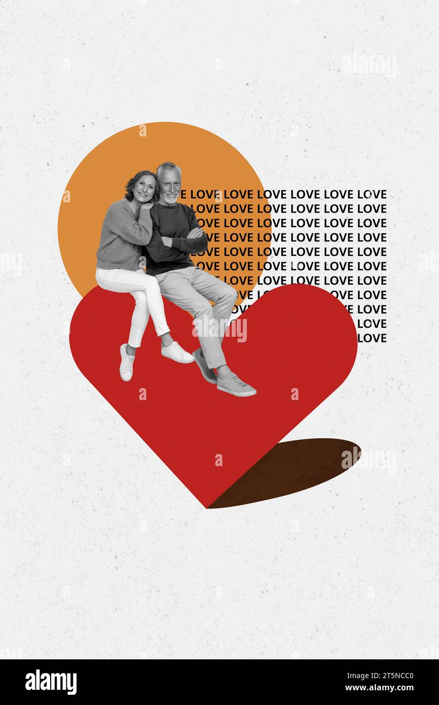 Collage de croquis de charme couple retraités appréciant le temps de lune de miel ensemble isolé sur fond de dessin Banque D'Images