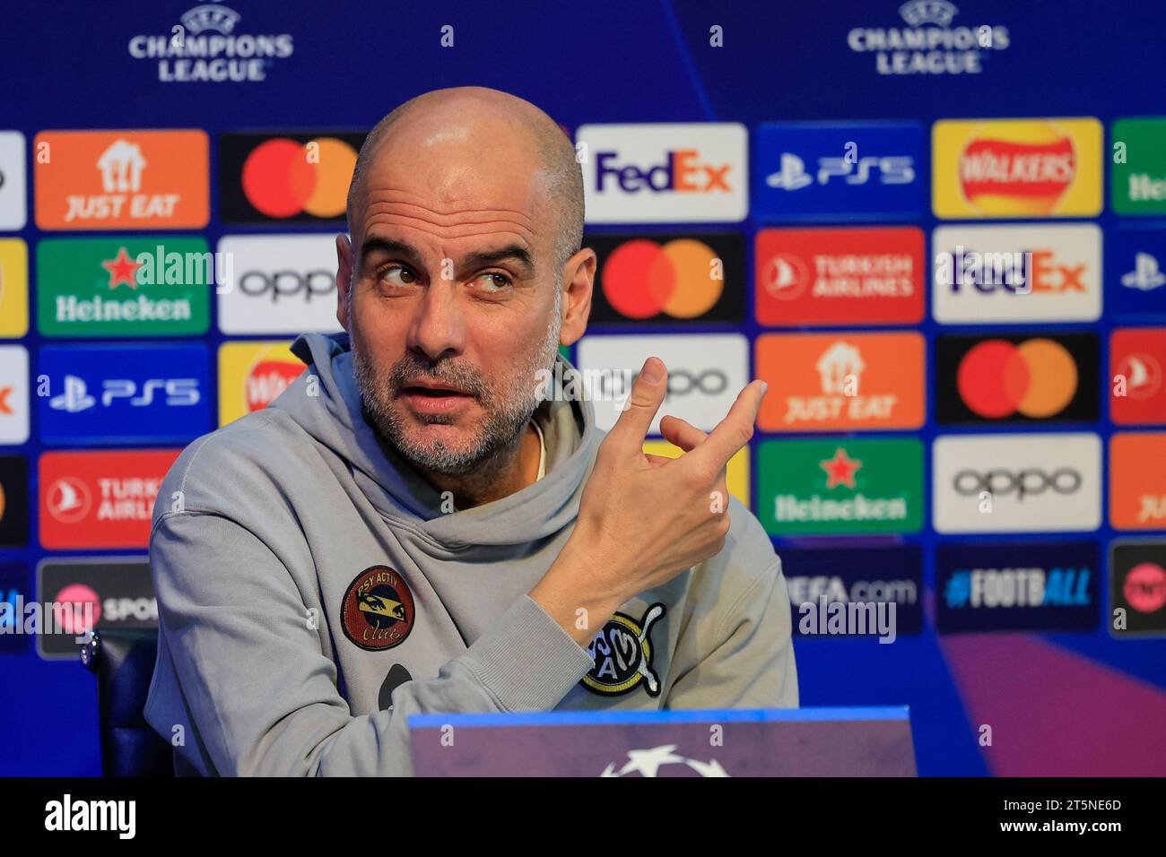 PEP Guardiola répondre aux questions lors de la conférence de presse - UEFA Champions League Manchester City vs Young Boys au Stade joie, Manchester, Royaume-Uni, le 6 novembre 2023 (photo de Conor Molloy/News Images) à Manchester, Royaume-Uni le 11/6/2023. (Photo de Conor Molloy/News Images/Sipa USA) Banque D'Images