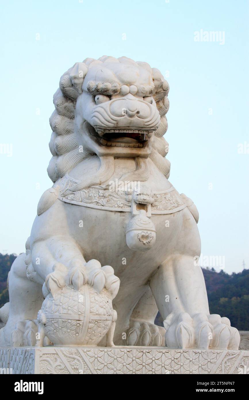 Lions en pierre sculptée, gros plan de la photo Banque D'Images