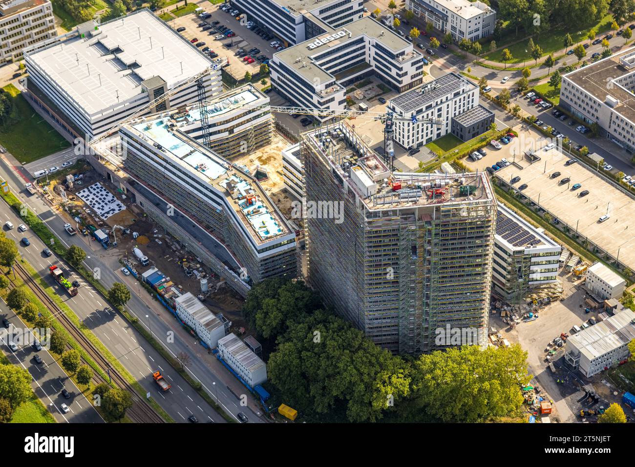 Vue aérienne, chantier de Stadtkrone-Ost avec nouveau bâtiment, siège social continentale, Schüren, Dortmund, région de la Ruhr, Rhénanie du Nord-Westphalie, Germa Banque D'Images