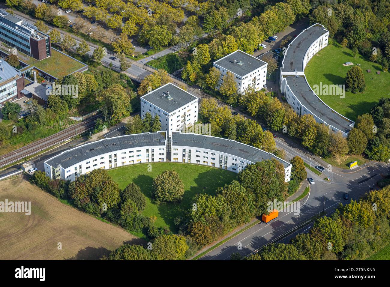 Vue aérienne, logement étudiant, Meitnerweg, tu Dortmund University of Technology, Eichlinghofen, Dortmund, région de la Ruhr, Rhénanie du Nord-Westphalie, germe Banque D'Images