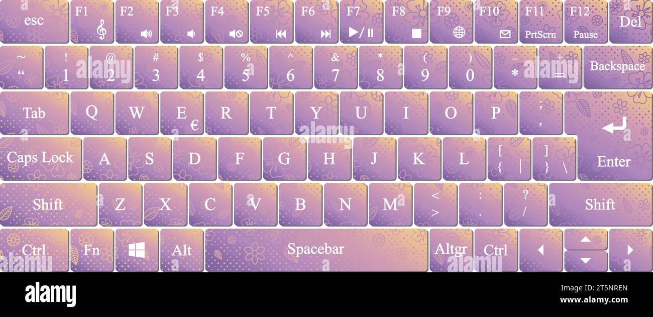 Vector Modern qwerty Keyboard Layout Stencil Cut. fond de motif de fleur. Illustration de Vecteur