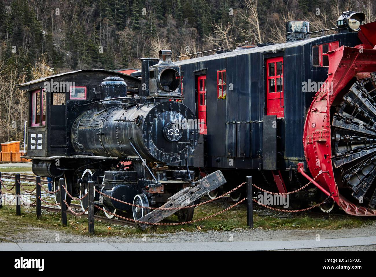 Skagway Alaska, White Pass & Yukon route le premier moteur de WP&YR, #52, construit par Brooks Locomotive Works 1881 pour le chemin de fer Utah & Northern Railroad Banque D'Images