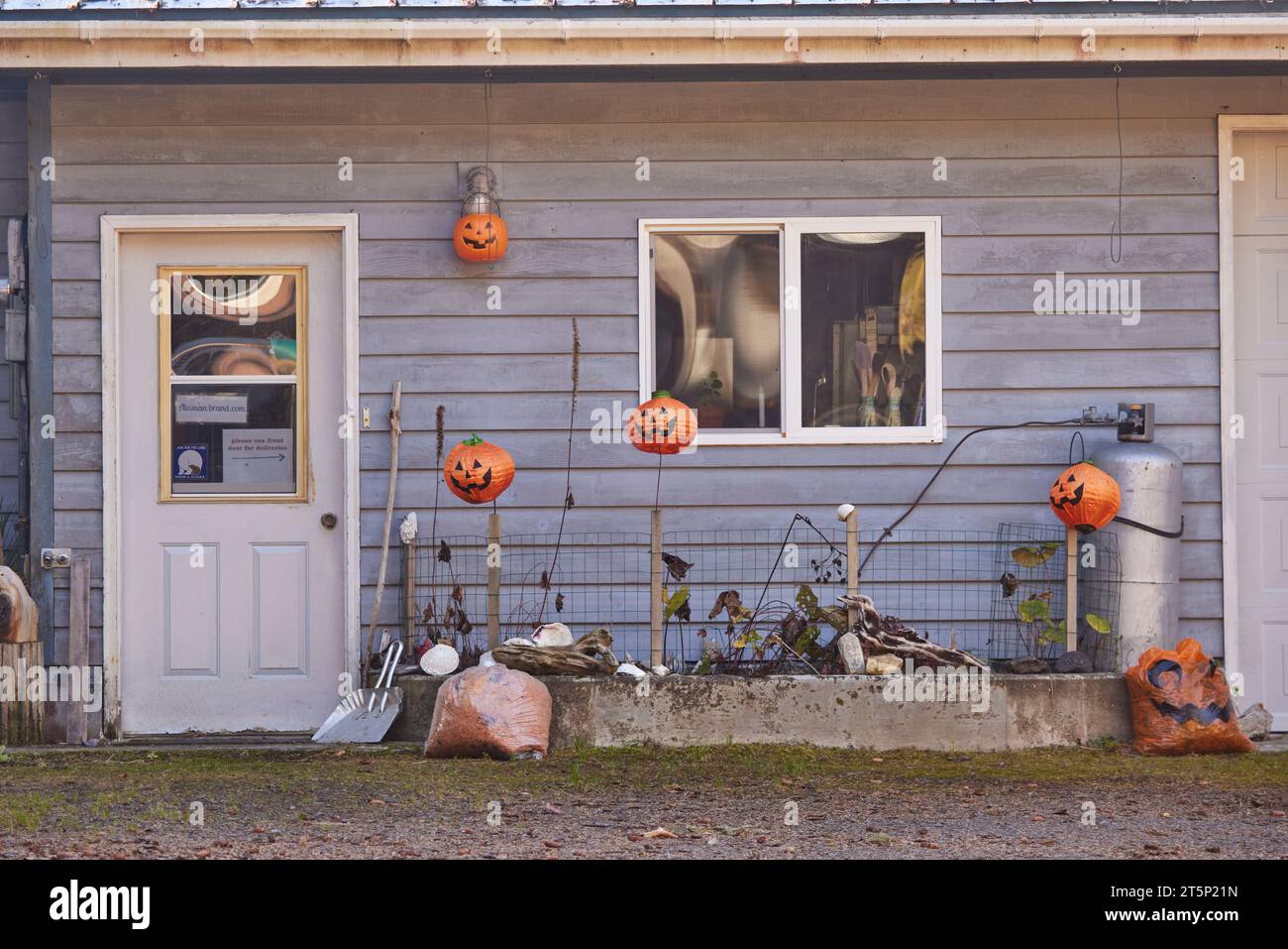 Alaska Ketchikan, maison décorée halloween Banque D'Images