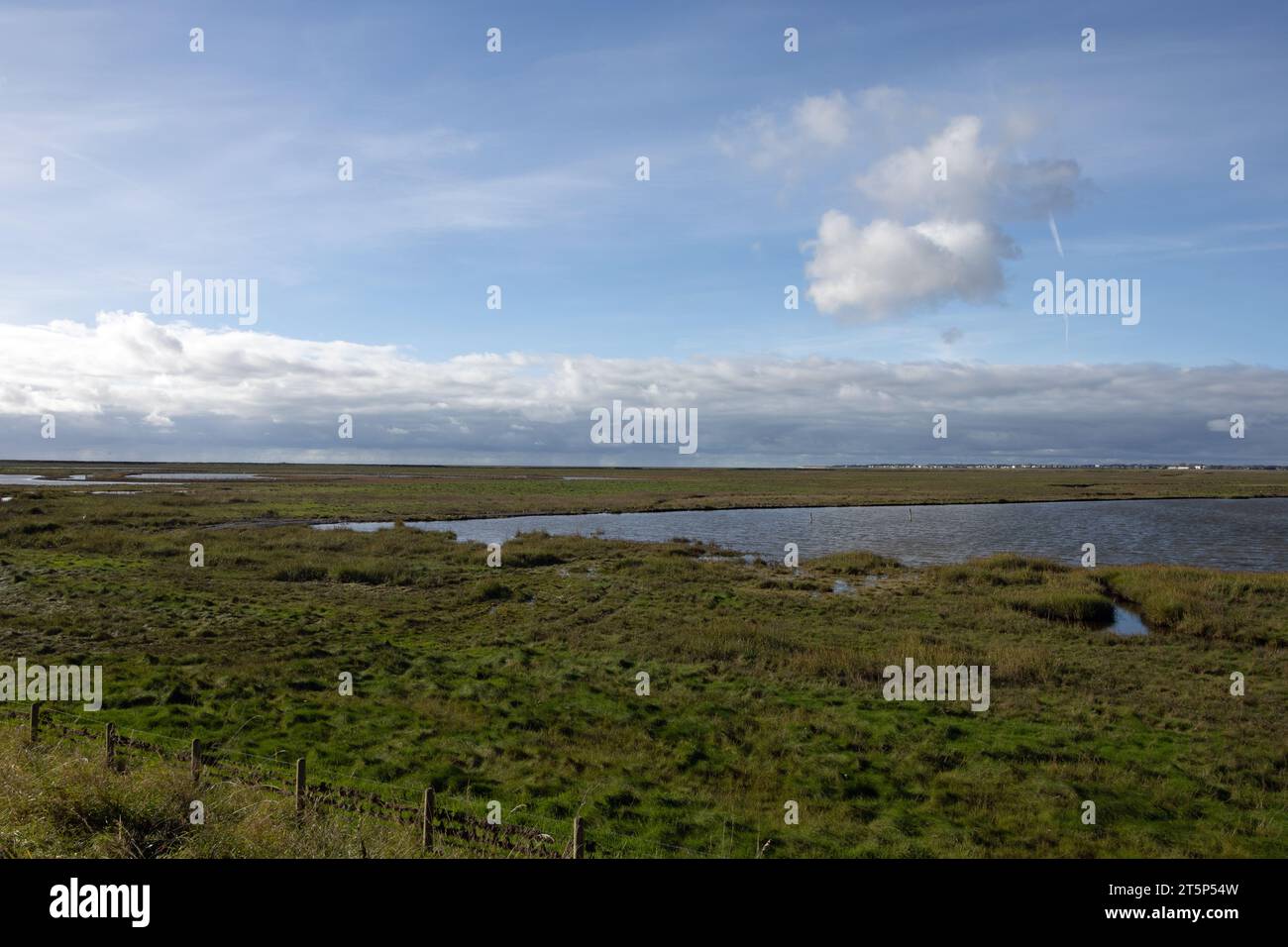 Vue sur Hesketh Out Marsh et l'estuaire de Ribble vers Lytham St Anne's Lancashire England Banque D'Images