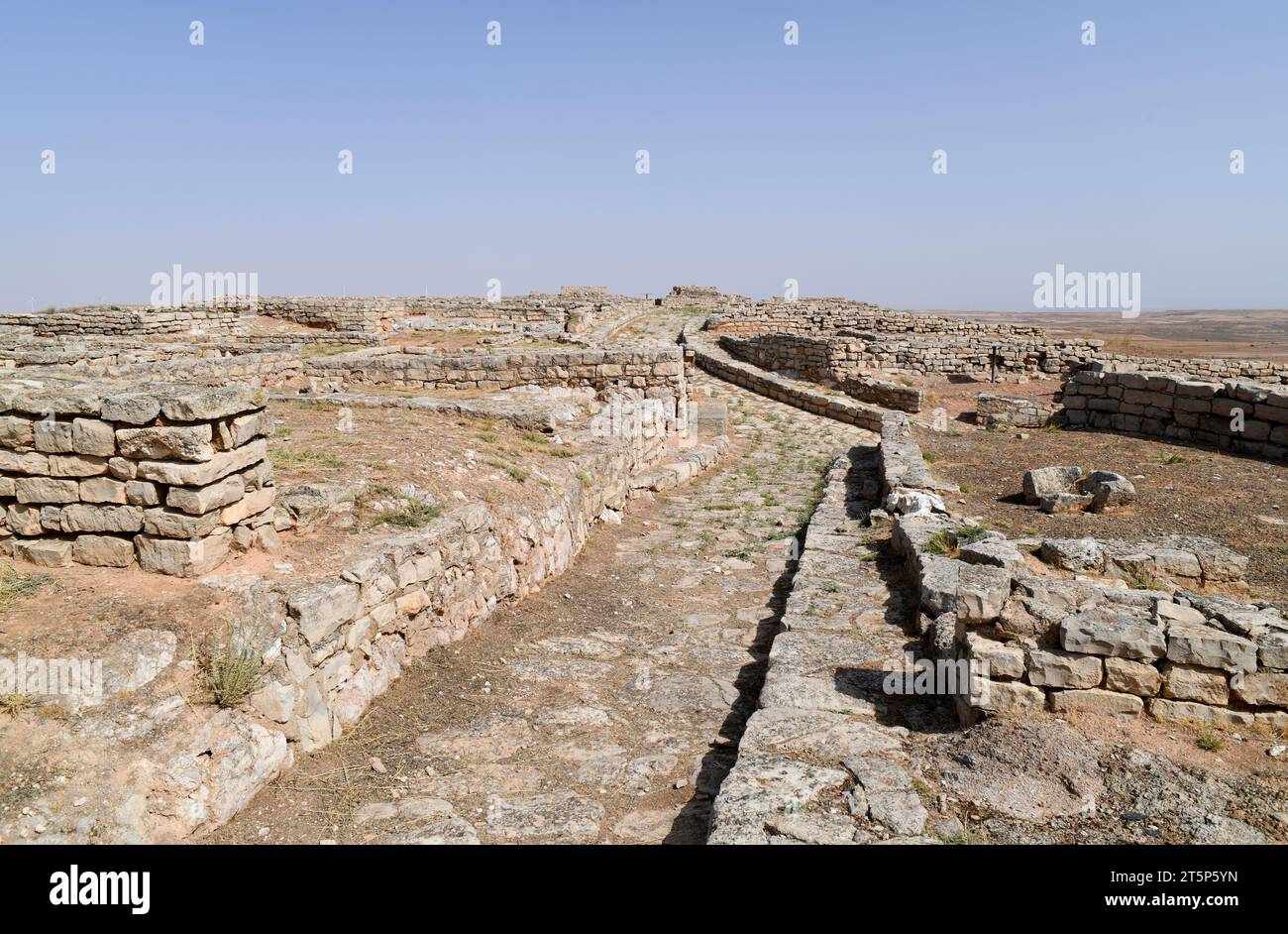 Azaila, Poblado Ibero del Cabezo de Alcala (Monumento Historico-Artistico).Maisons et rue.Bajo Martin, Teruel, Aragon, Espagne. Banque D'Images