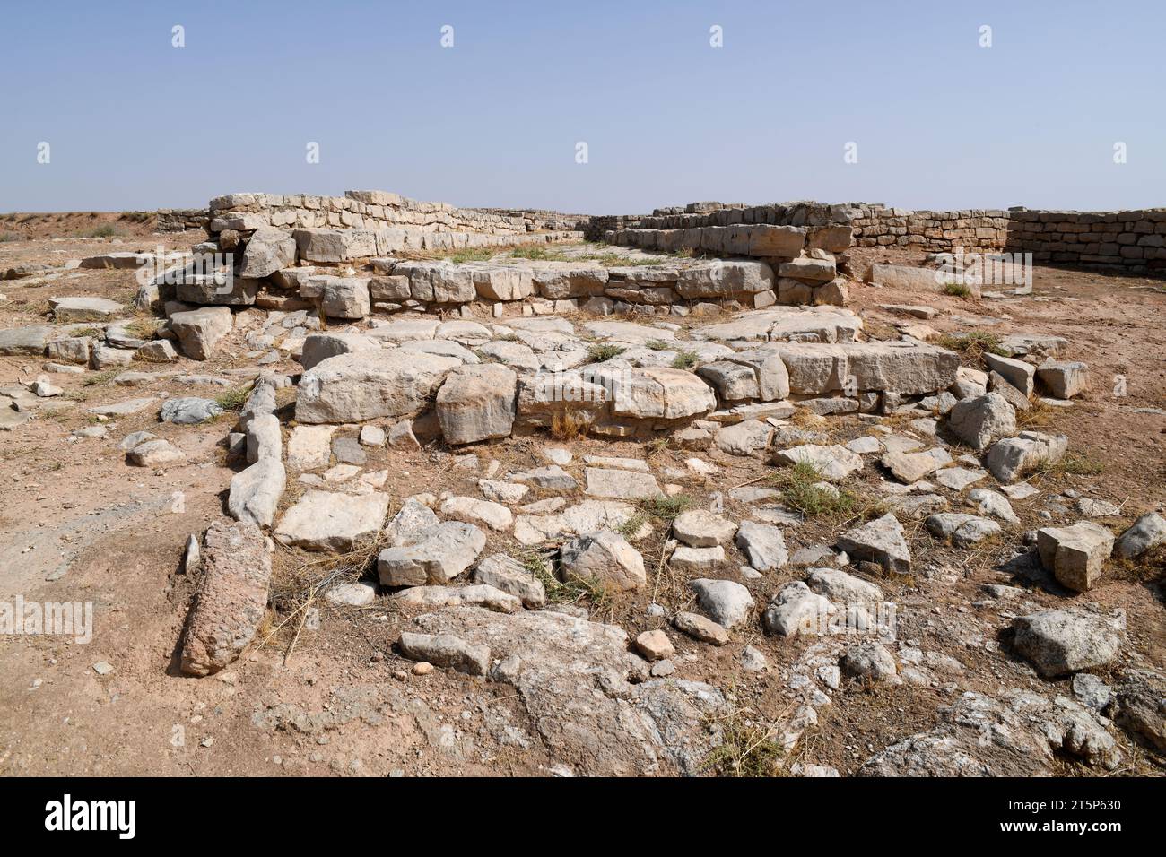 Azaila, Poblado Ibero del Cabezo de Alcala (Monumento Historico-Artistico).Rue avec trois lebels d'occupation.Bajo Martin, Teruel, Aragon, Espagne. Banque D'Images