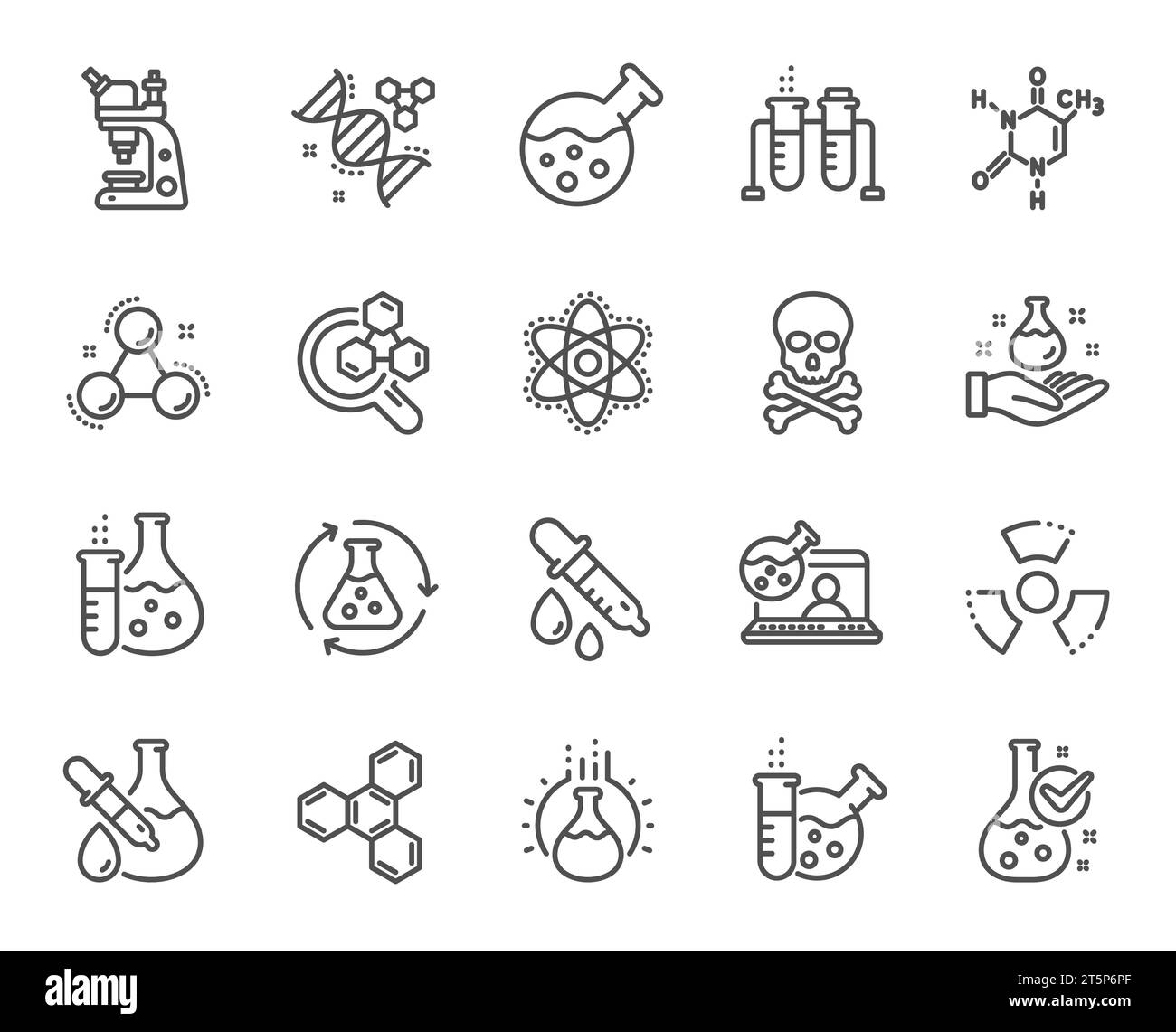 Icônes de ligne de laboratoire de chimie. Formule chimique, microscope et analyse médicale. Vecteur Illustration de Vecteur