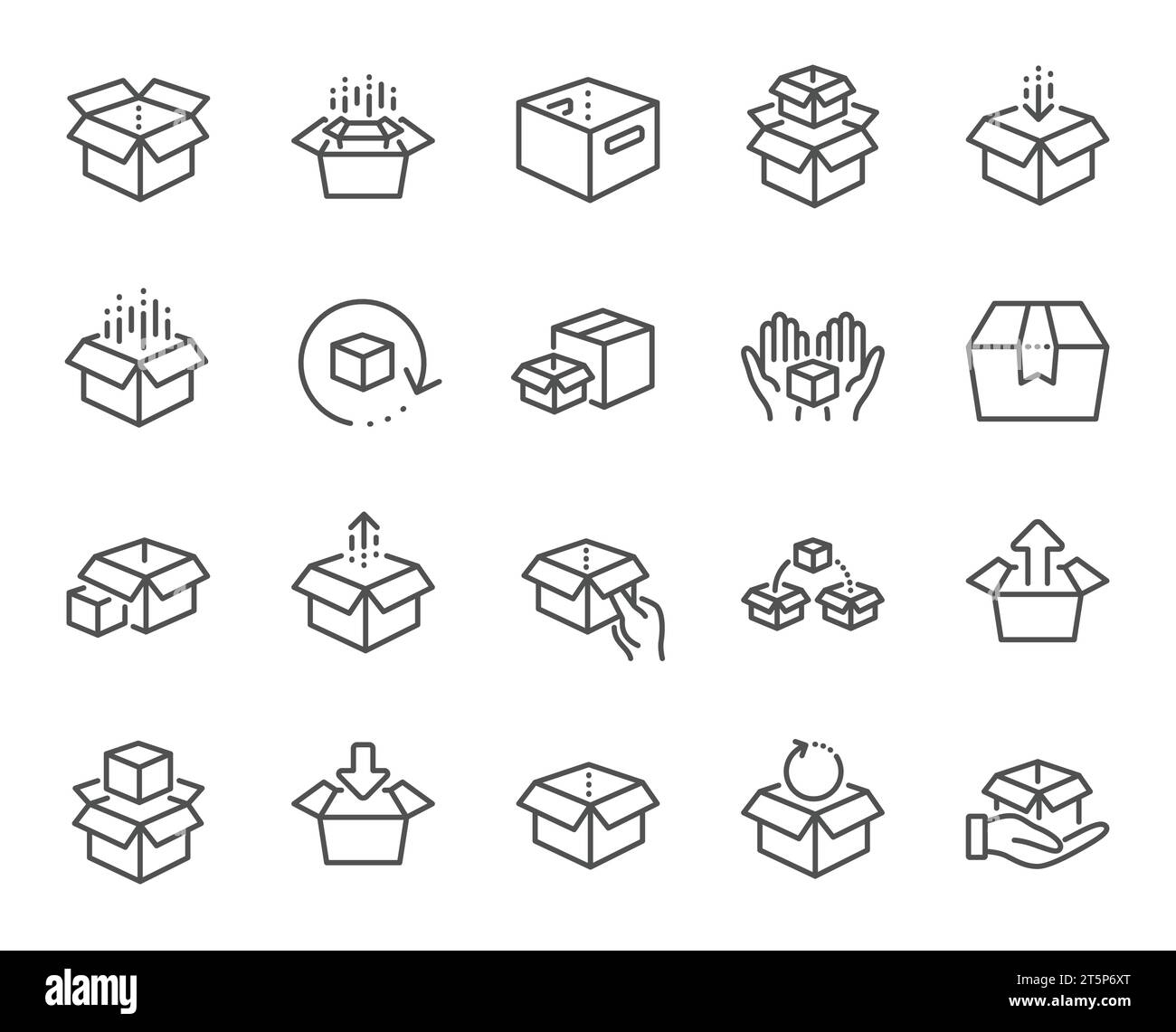 Icônes de ligne de boîte. Paquet, boîtes de livraison, caisse de cargaison. Vecteur Illustration de Vecteur