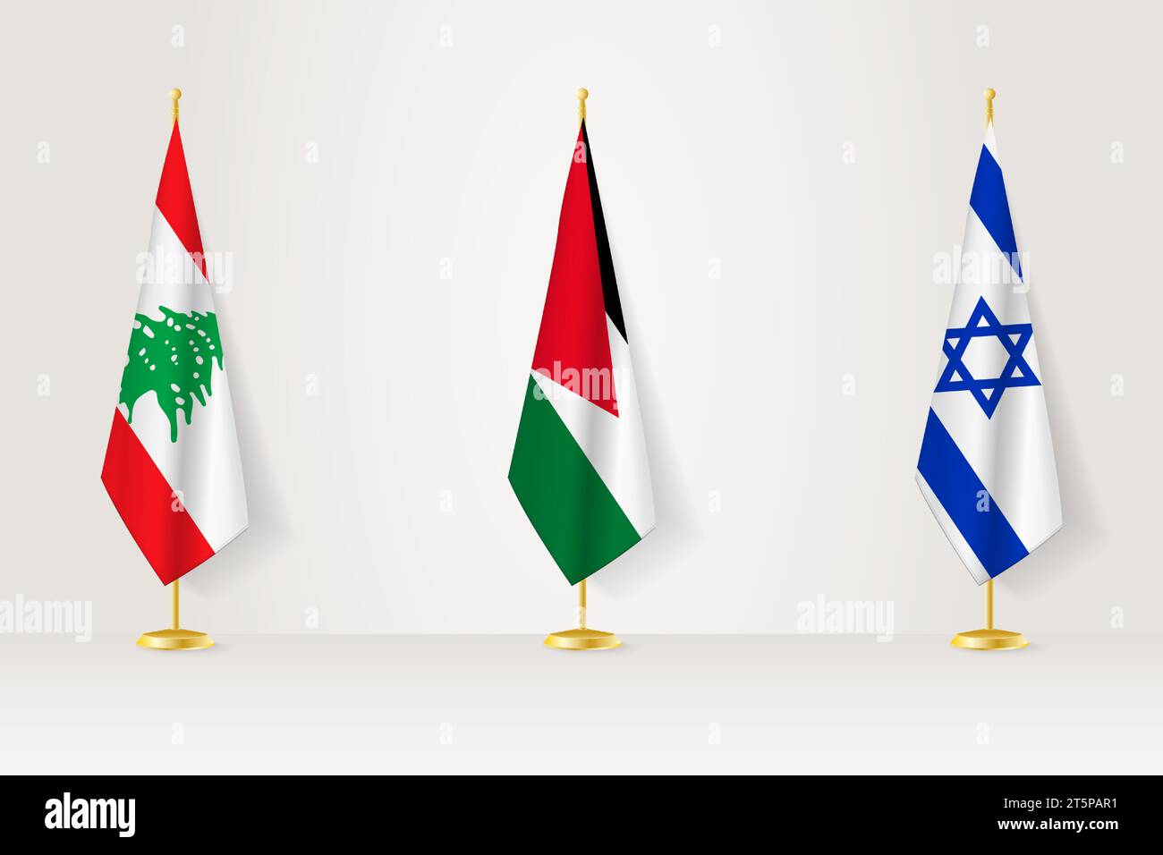 Rassemblement politique des gouvernements. Drapeaux du Liban, Jordanie et Israël. Indicateurs définis. Illustration de Vecteur