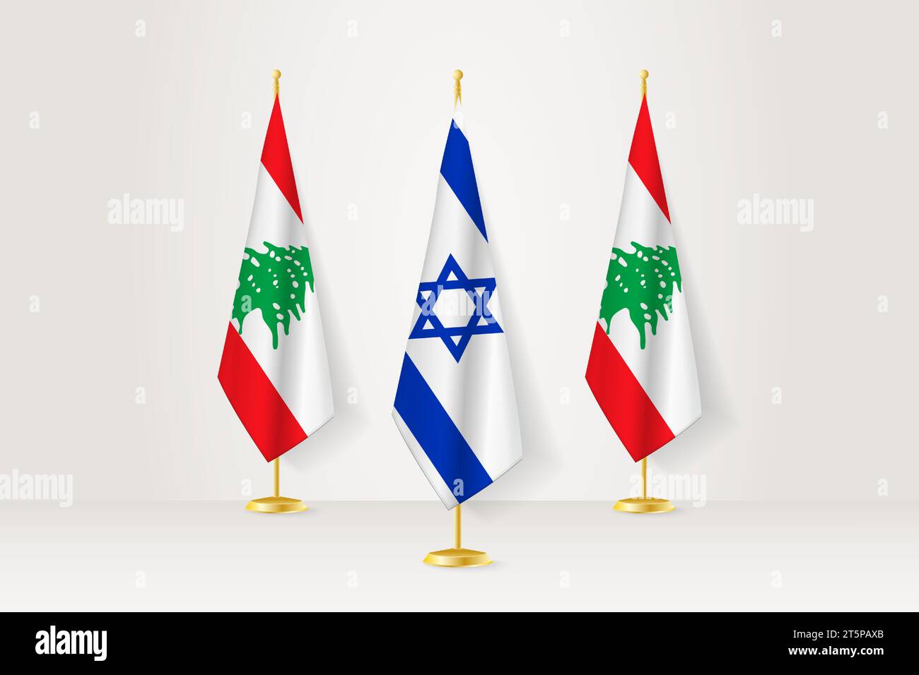 Concept de rencontre entre Israël et le Liban. Drapeaux sur un porte-drapeaux. Illustration de Vecteur