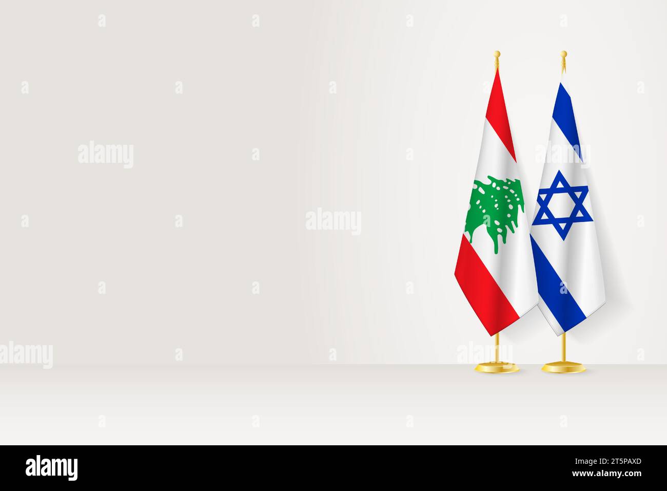 Drapeaux du Liban et d'Israël sur le stand de drapeau, rencontre entre deux pays. Modèle vectoriel. Illustration de Vecteur