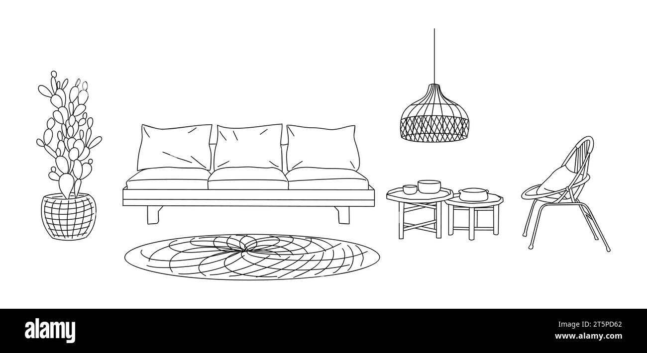Patio mobilier d'extérieur jardin ensemble vectoriel isolé Illustration de Vecteur