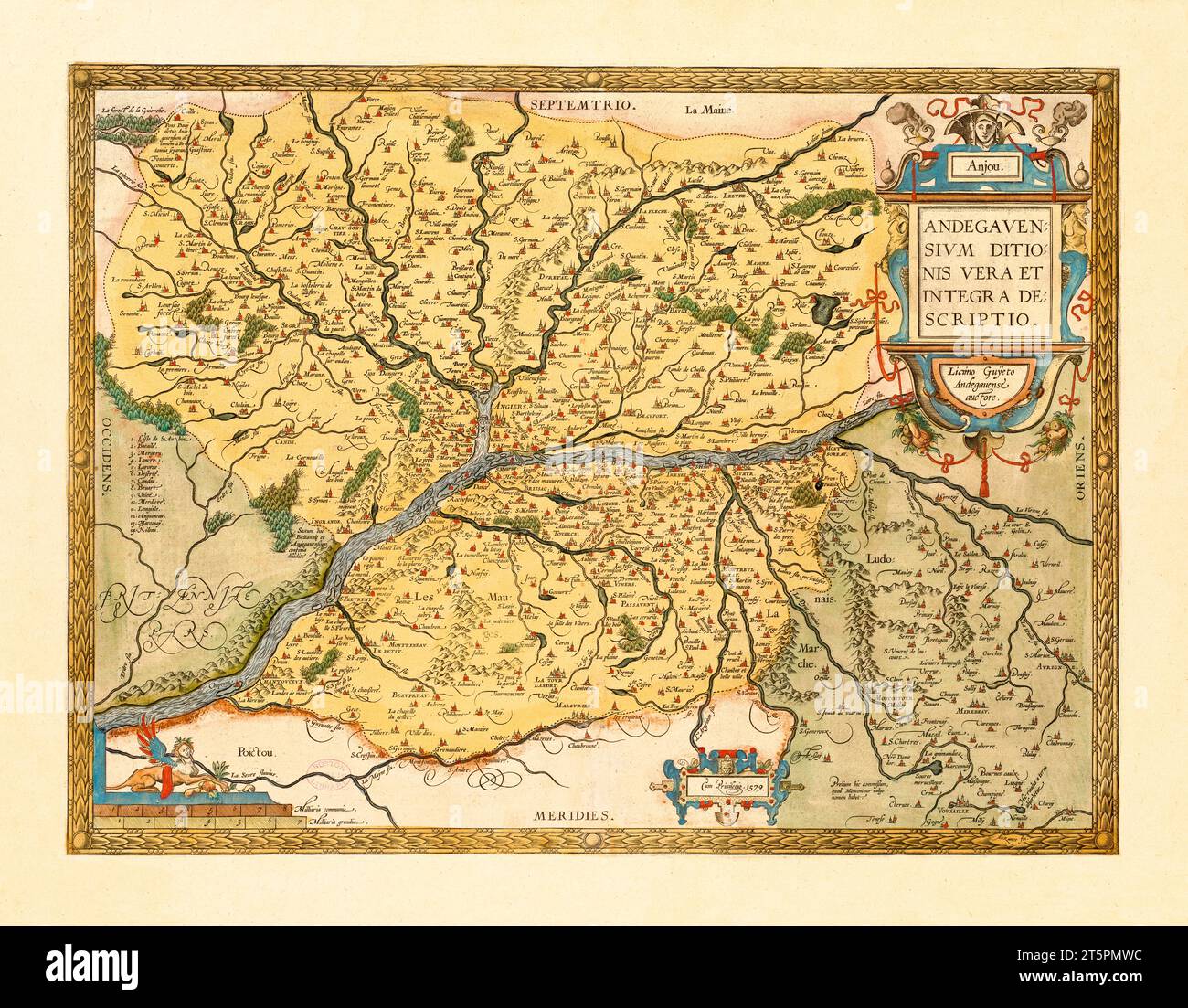 Carte ancienne de l'Anjou, France. Par Ortelius d'après Guyet, publ. En 1579 Banque D'Images