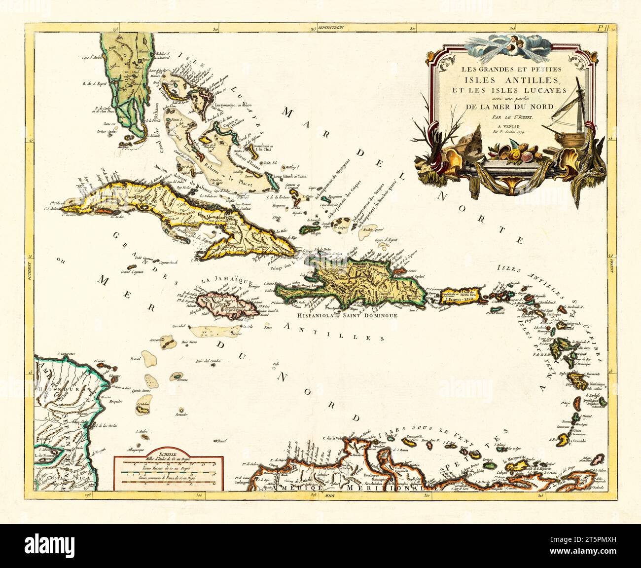 Ancienne carte des îles Antilles. Par de Vaugondy, publ in 1779 Banque D'Images