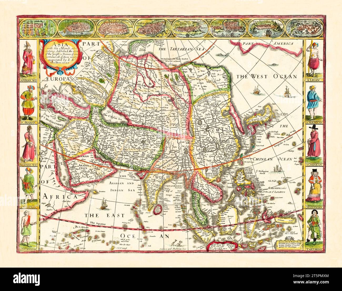 Ancienne carte de l'Asie. Par vitesse, publ. En 1626 Banque D'Images